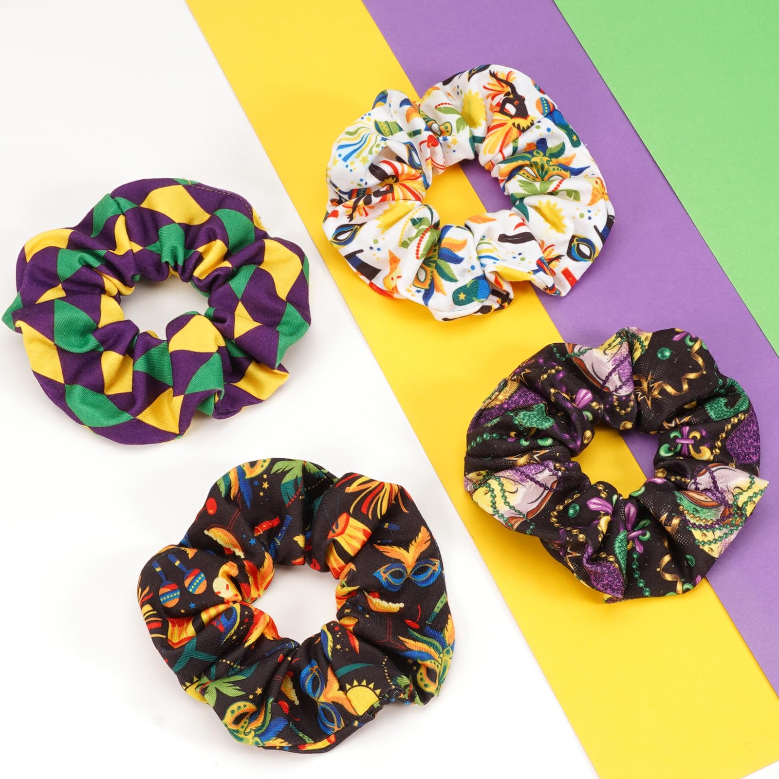 Mardi Gras Hair Ties for Women Girls Purple Fleur De Lis Mask Hair Scrunchies Elastics Hair Bands Scrunchy Ropes Carnival Celebr