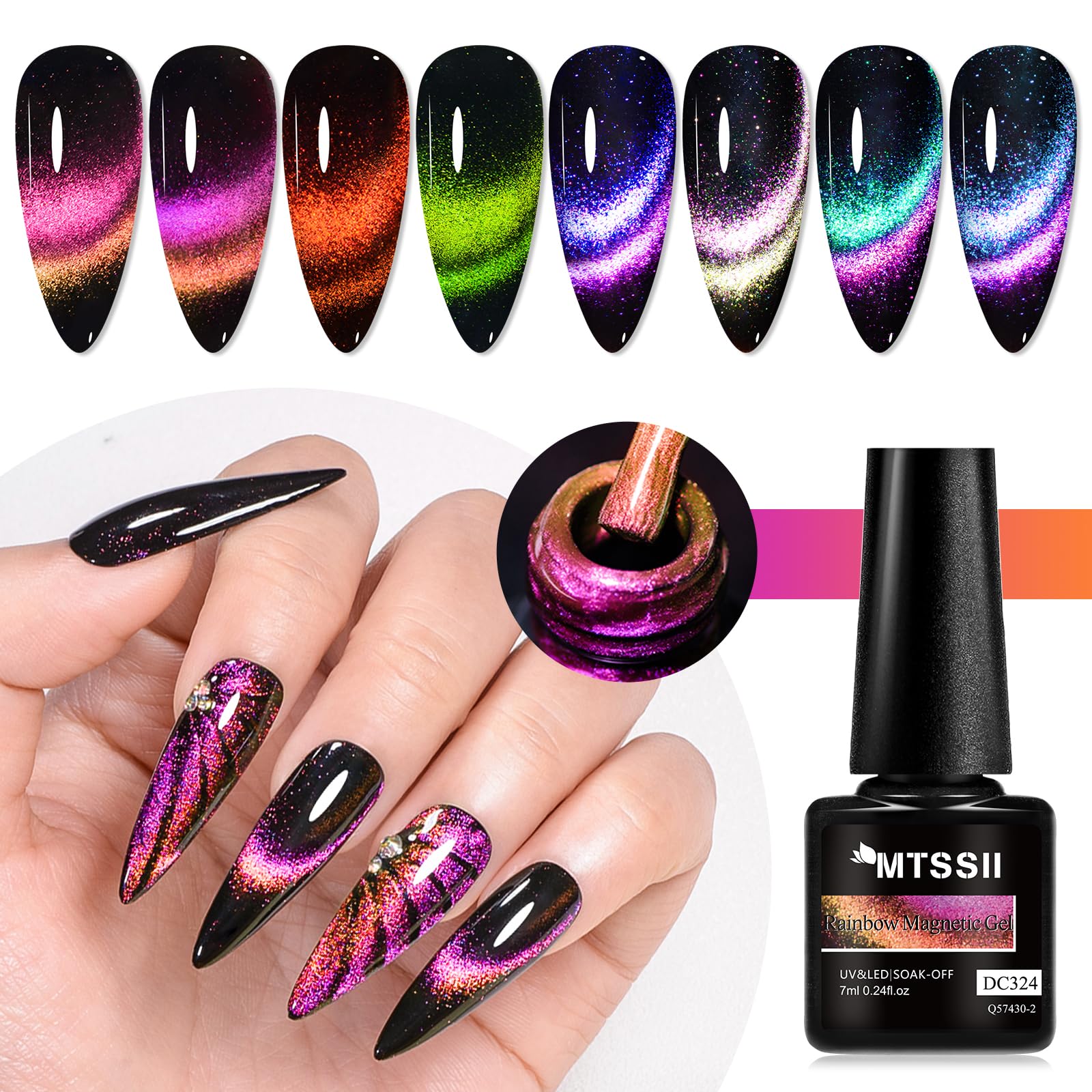 MTSSII Cat Eye Gel Nail Polish Set, 8 Colors, UV/LED Soak Off, Galaxy Glitter Collection (Set-6, 8pcs)