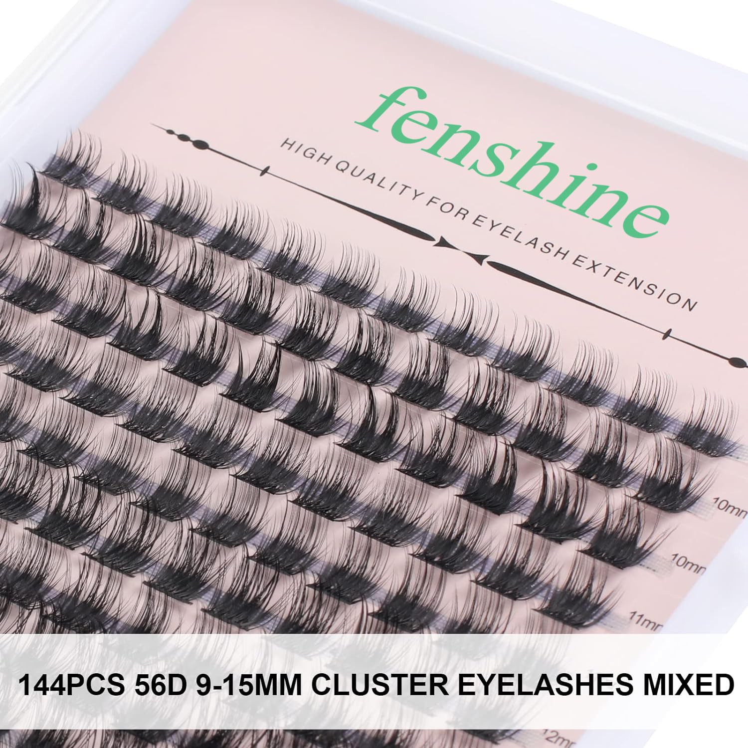 Fenshine Cluster Lashes Extensions Kit, 144 Pcs Individual Lashes Extension Kit with Lash Bond & Seal and Applicator, Wide Stem