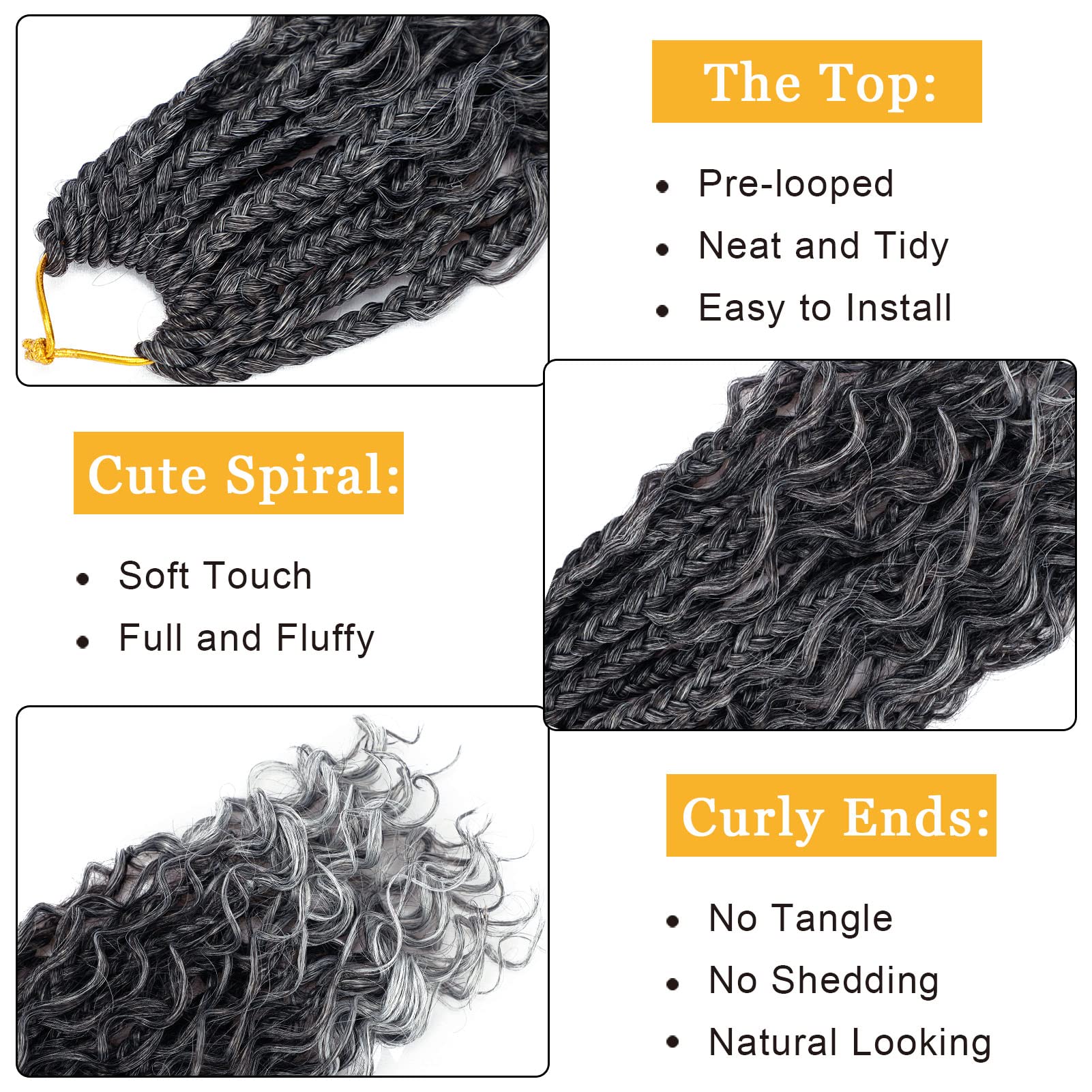 Goddess Box Braids Crochet Hair 14 Inch 8 Packs Pre-Looped Bohomian Crochet Box Braids Curly Ends 3X Gray Crochet Braids For Wom