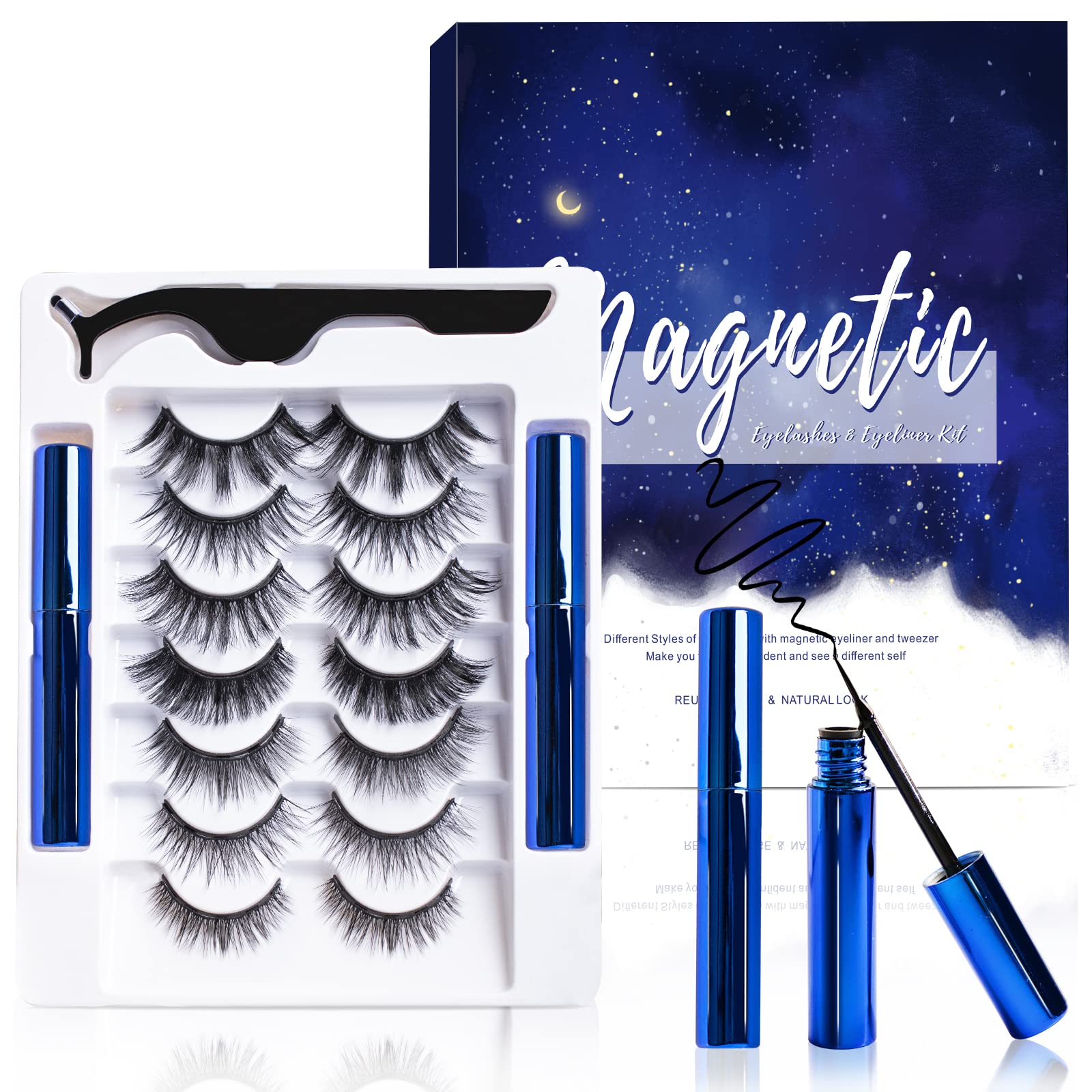 Magnetic Eyelashes And Eyeliner Kit, Premium Magnetic Lashes 3D Natural Look With Eyeliner And Tweezers, Lightweight & Sweatproo