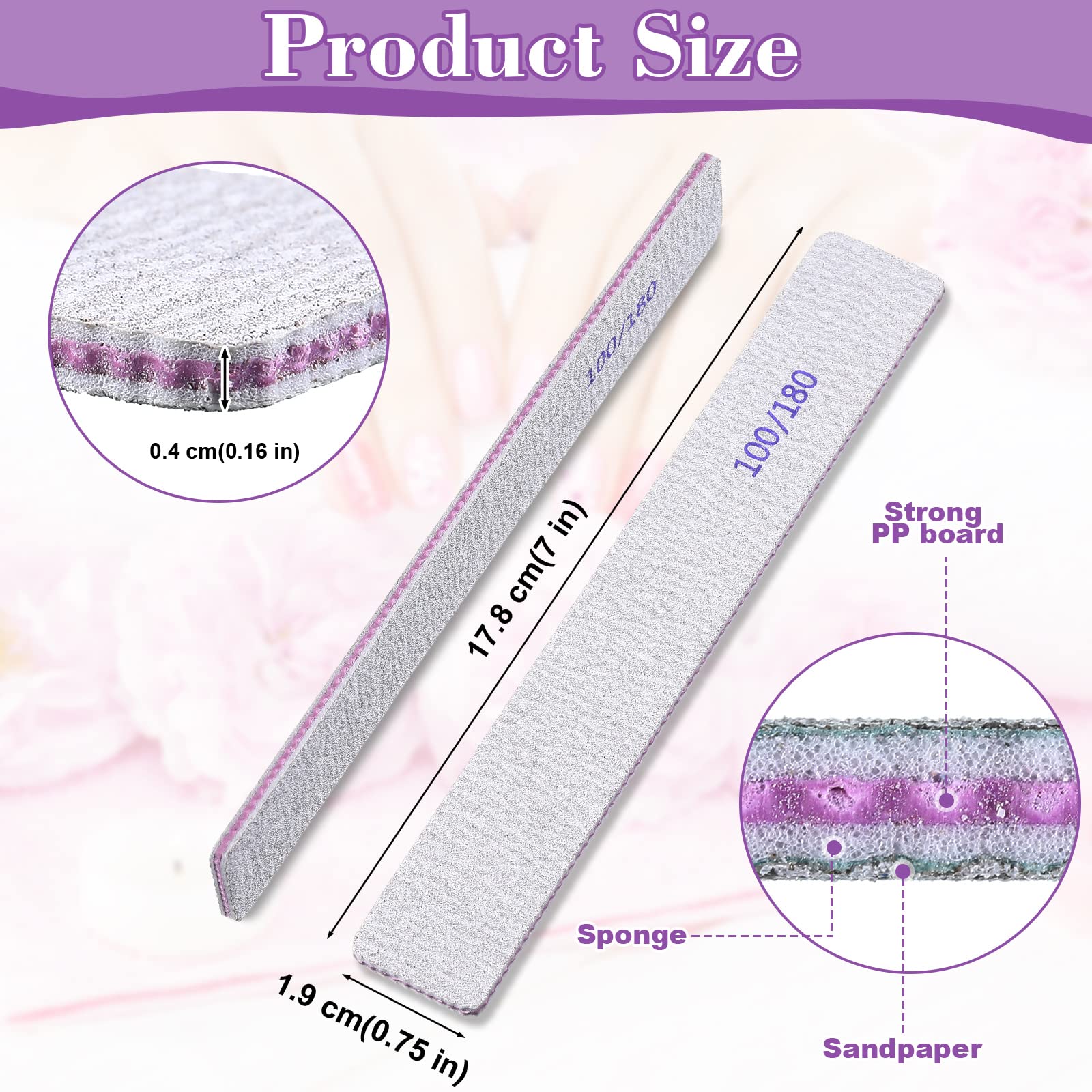 Xinnun 150 Pcs Nail Files 100/180 Grit Double Sides Professional Reusable Emery Board Nail Files For Acrylic Nails Manicure Tool
