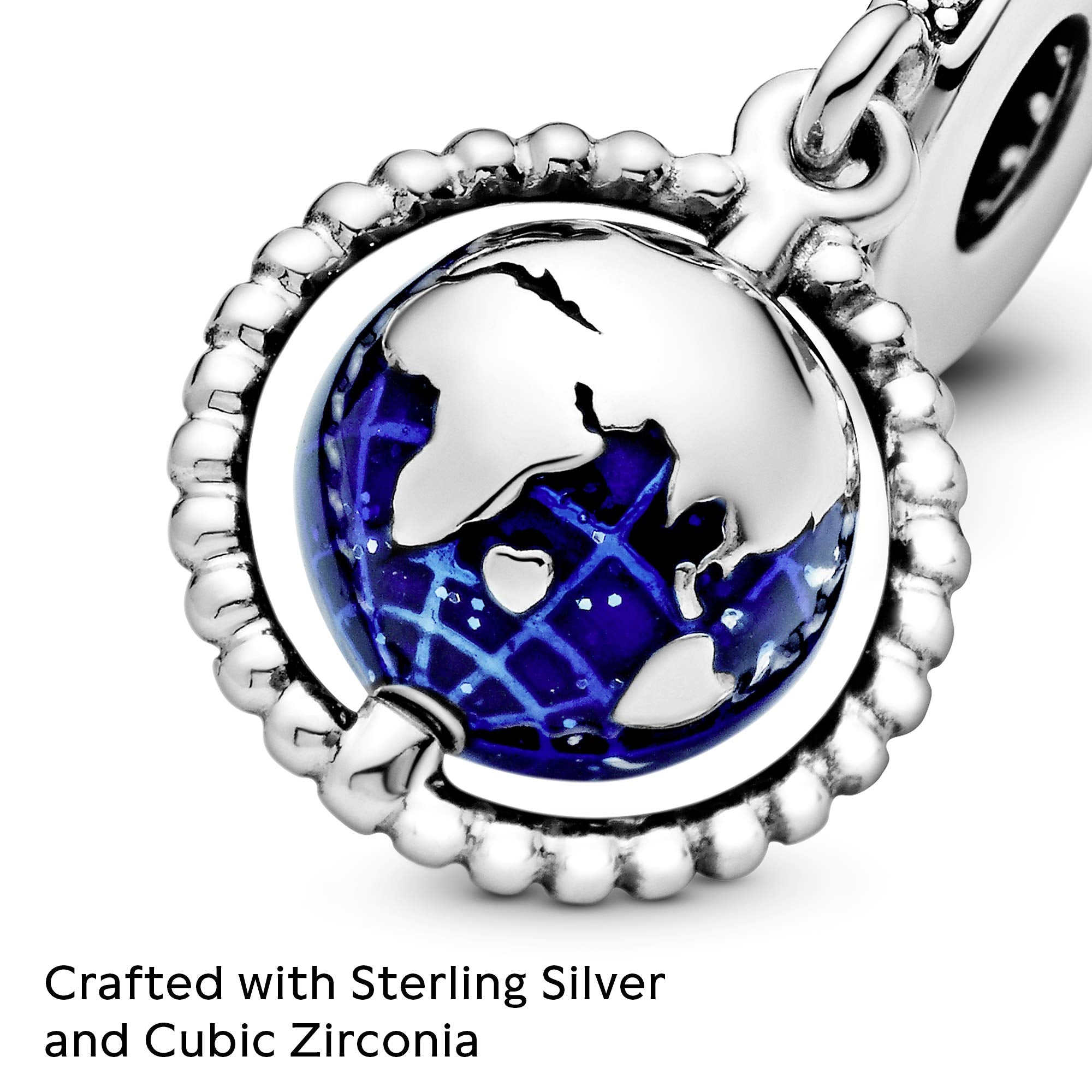 PANDORA Jewelry Spinning Globe Dangle Cubic Zirconia Charm in Sterling Silver, No Box