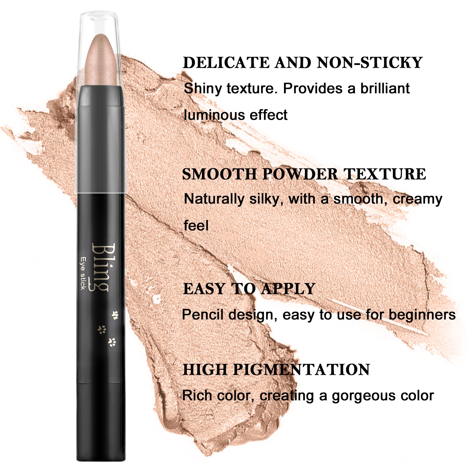 Boobeen Waterproof Eyeshadow Stick - Shimmer Cream Eyeshadow Pen for Easy Glitter Eye Makeup