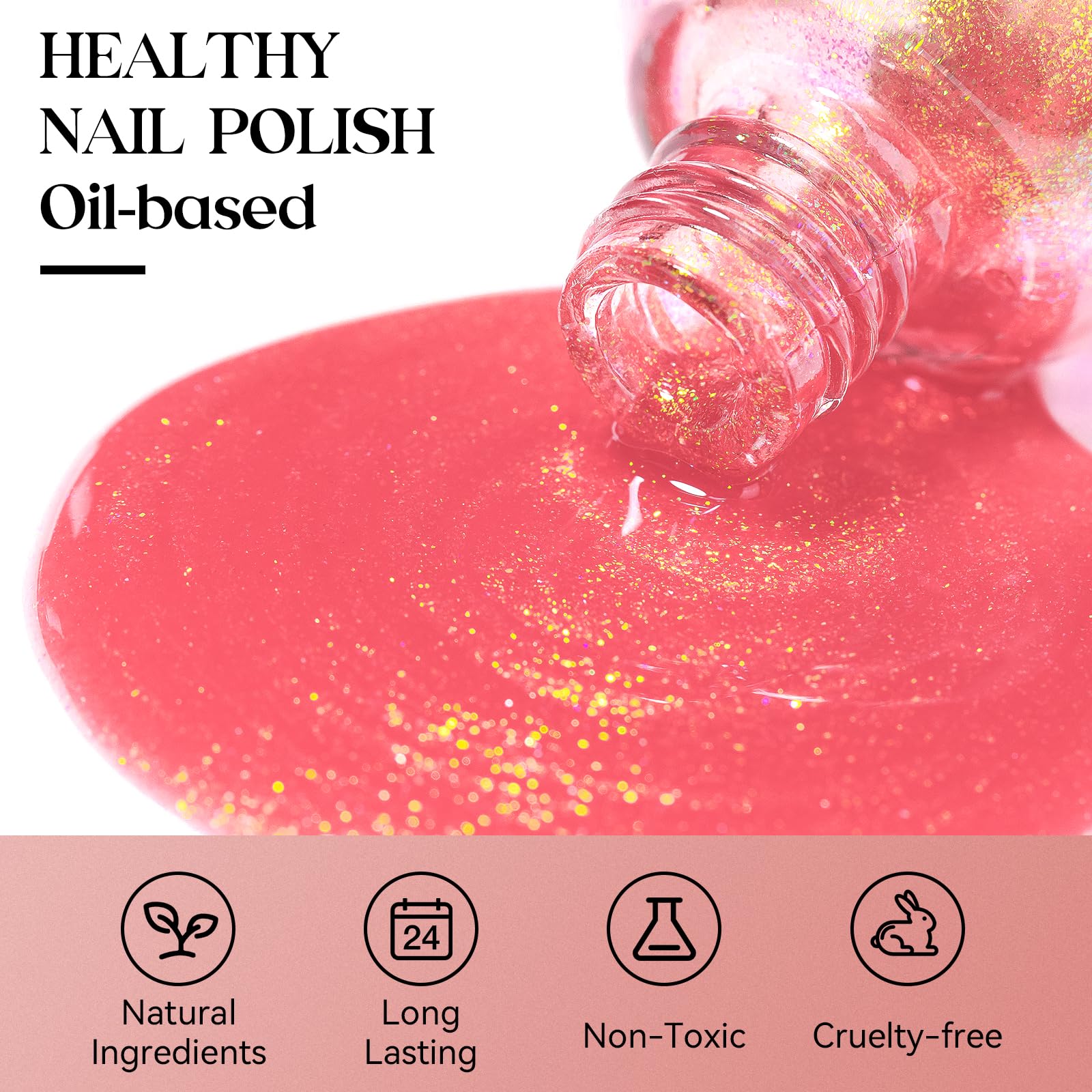Mizhse Nail Polish Air Dry Fast, Holographic Neon Orange Nail Polish Quick Dry, 15Ml/0.5 Fl Oz Regular Shiny Shimmer Oil-Based G
