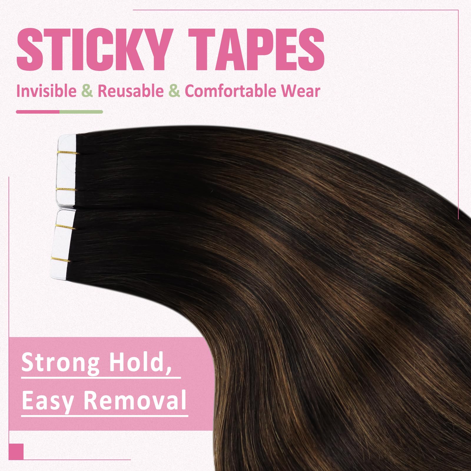 YoungSee Tape in Hair Extensions Real Human Hair Brown Tape Hair Extensions Balayage Dark Brown with Medium Brown Tapein Hair Ex