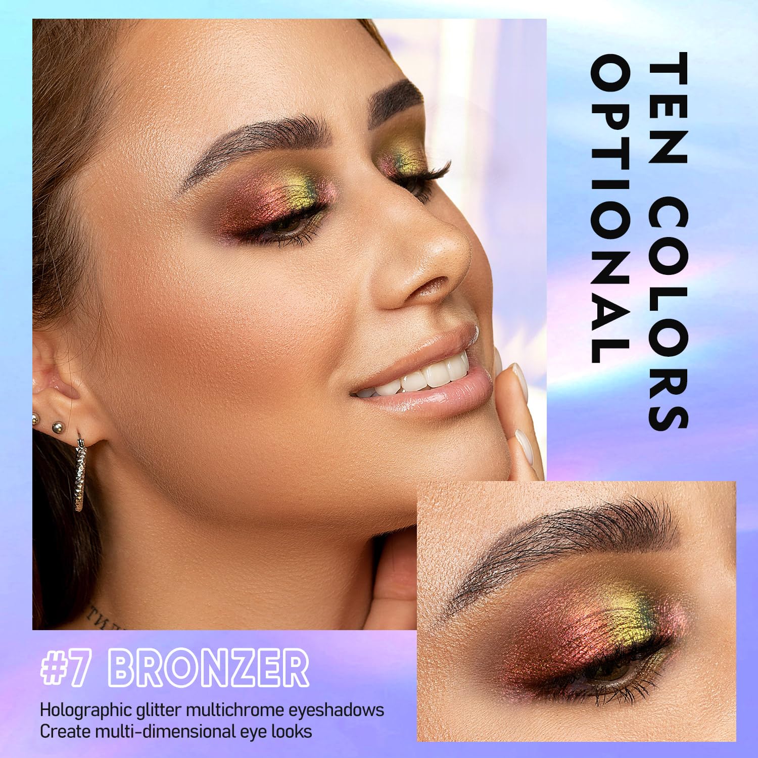 Maki Yika Glitter Eyeshadow Gold Liquid Multichrome Eyeshadows Long Lasting Metallic Chameleon Eye Shadow Smudgeproof Holographi