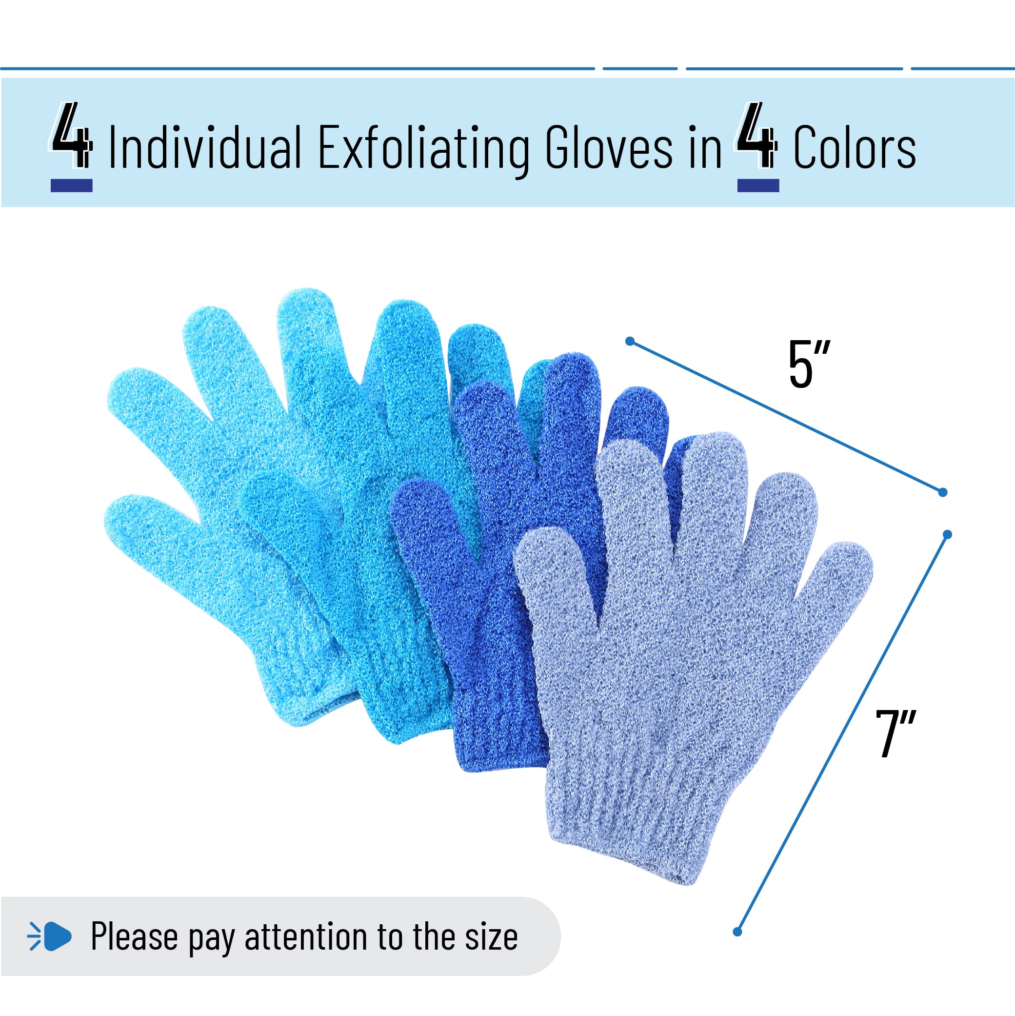 Slick- Exfoliating Gloves, 4 Pcs, Skin Exfoliator For Body, Shower Gloves, Scrub Gloves Exfoliating, Exfoliating Body Scrub Glov