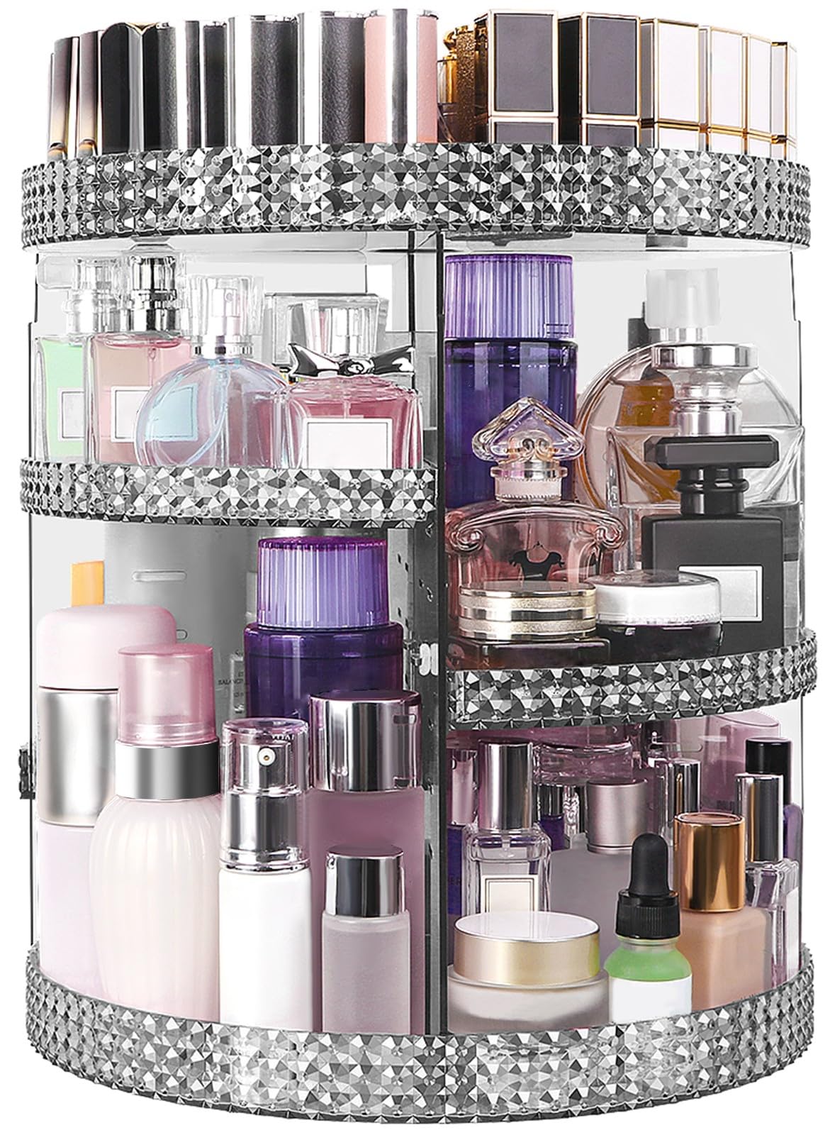 HEMTROY 360 Degree Rotating Makeup Organizer, Extra Large Capacity Cosmetic Storage Unit, Removable DIY 7 Layers Skincare Organi