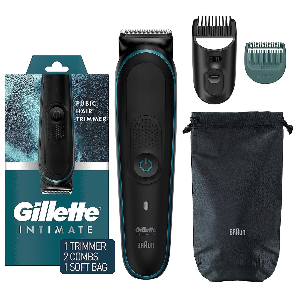 Gillette Intimate Mens Manscape Pubic Hair Trimmer, Skinfirst Ball Trimmer For Men, Waterproof, Cordless For Wet/Dry Use, Electr