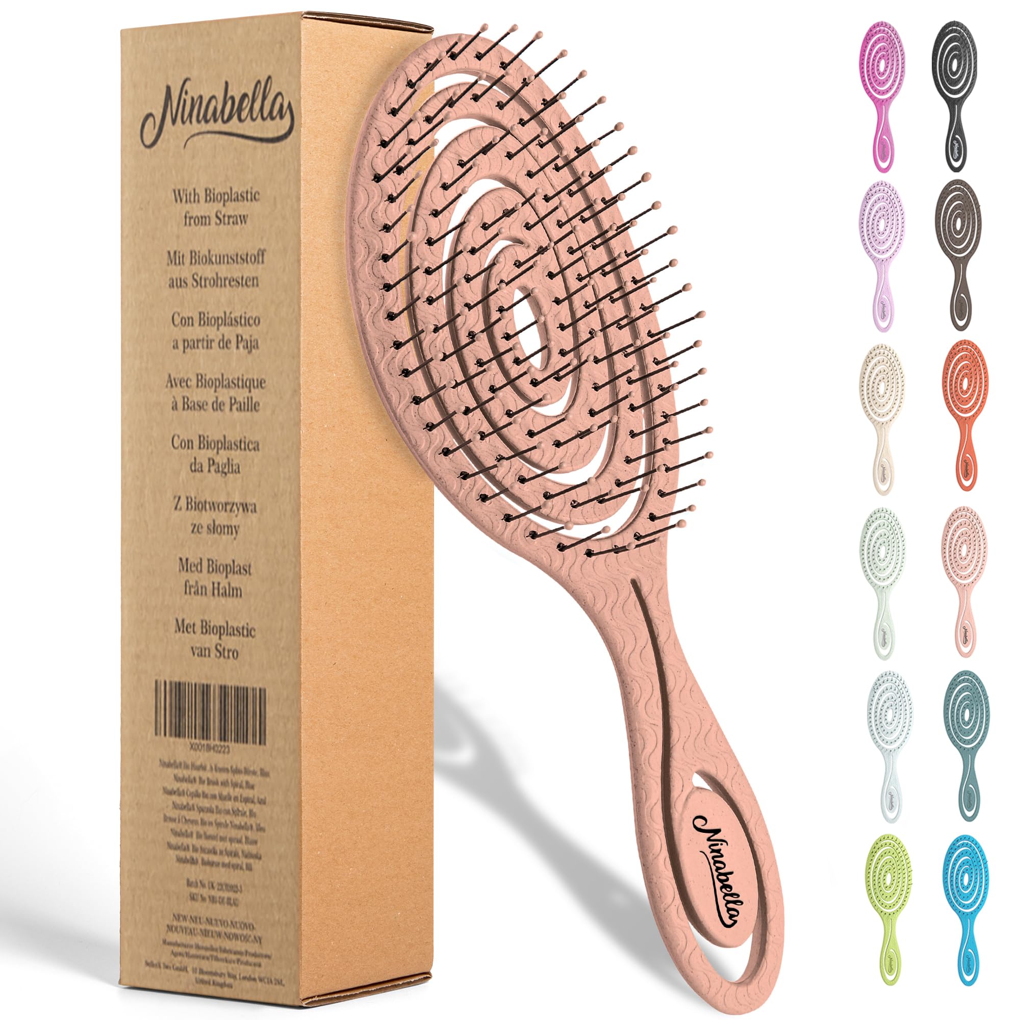 Ninabella Detangling Hair Brush for Women, Men & Children - Does not Pull on Hair - Recycled Hair Straightening Brushes for Stra