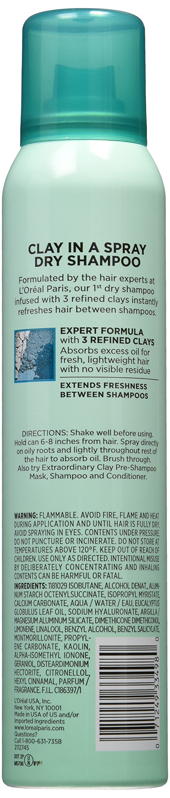 L'Or  al Paris Elvive Extraordinary Clay Dry Shampoo, 4 oz. (Packaging May Vary)