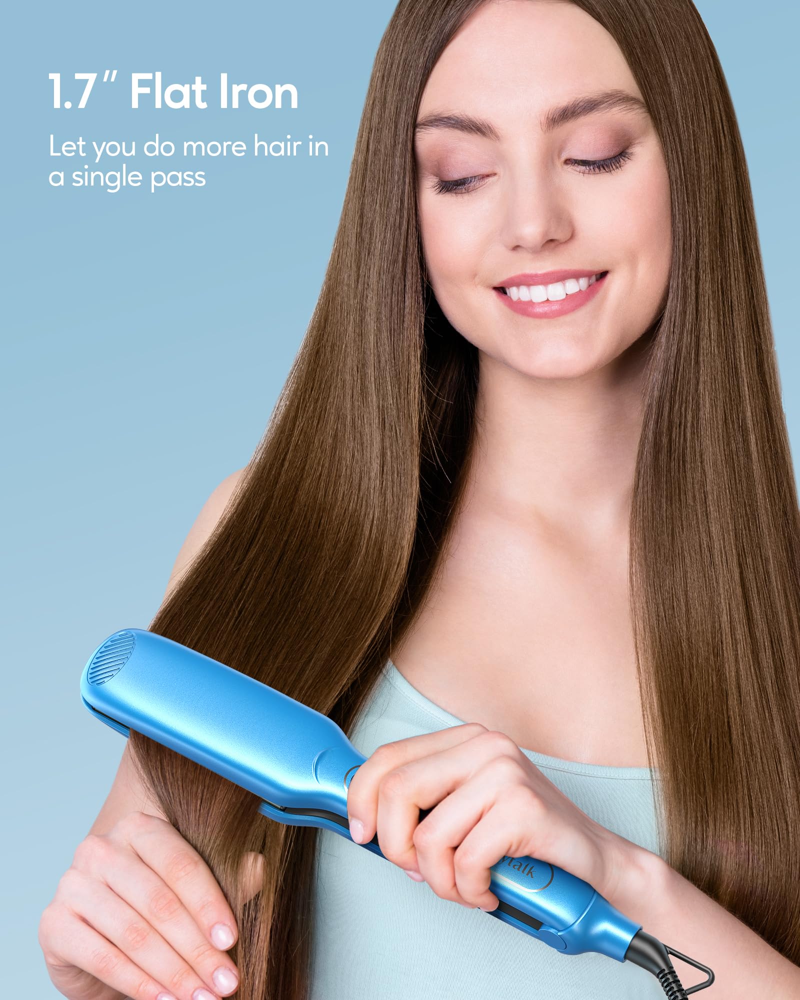 Wavytalk Hair Straightener, 1.7" Titanium Wet to Dry Flat Iron, Blue, Model 35-US-WA139BLUE-2GR08827