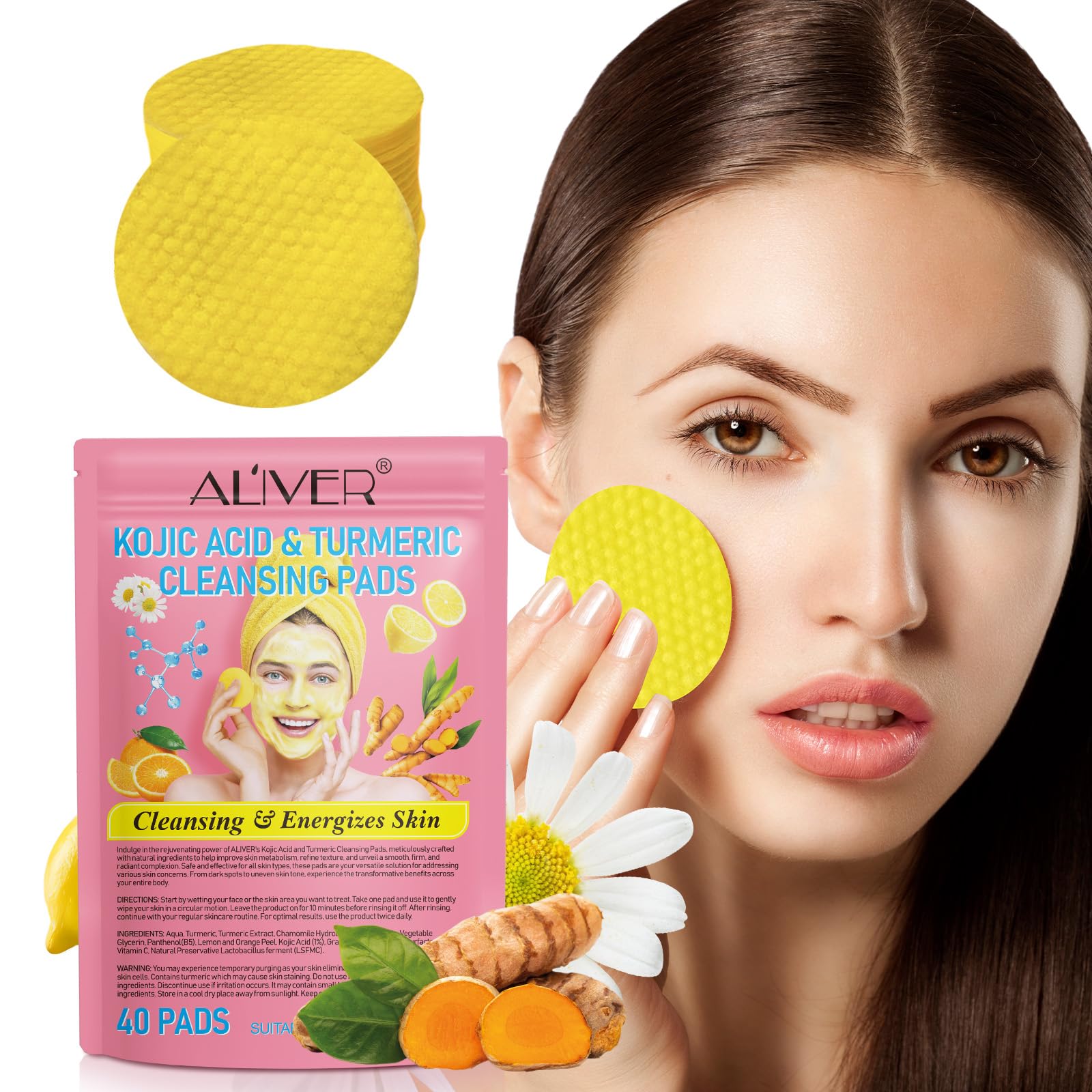 Turmeric Kojic Acid Cleansing Pads, 40Pcs Kojic Acid And Turmeric Cleansing Pads For Face And Body, Helps Balance Skin Oil And W