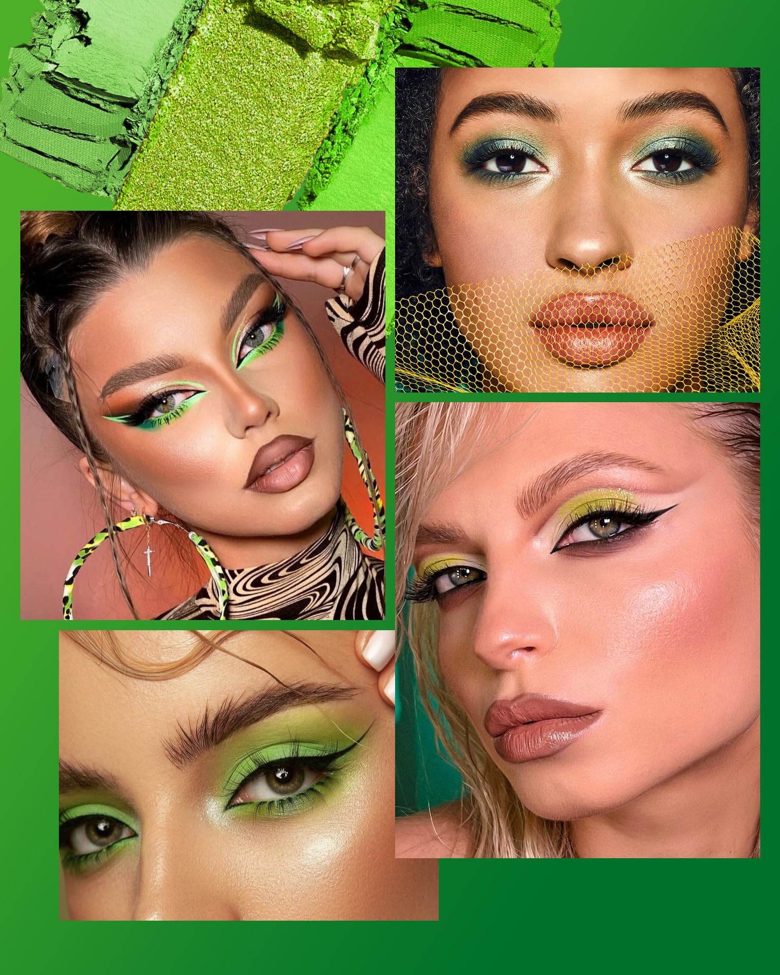 Maki Yika Green Eyeshadow Palette: Long Lasting, Rich Pigmented, Vegan Formula, 9 Shades