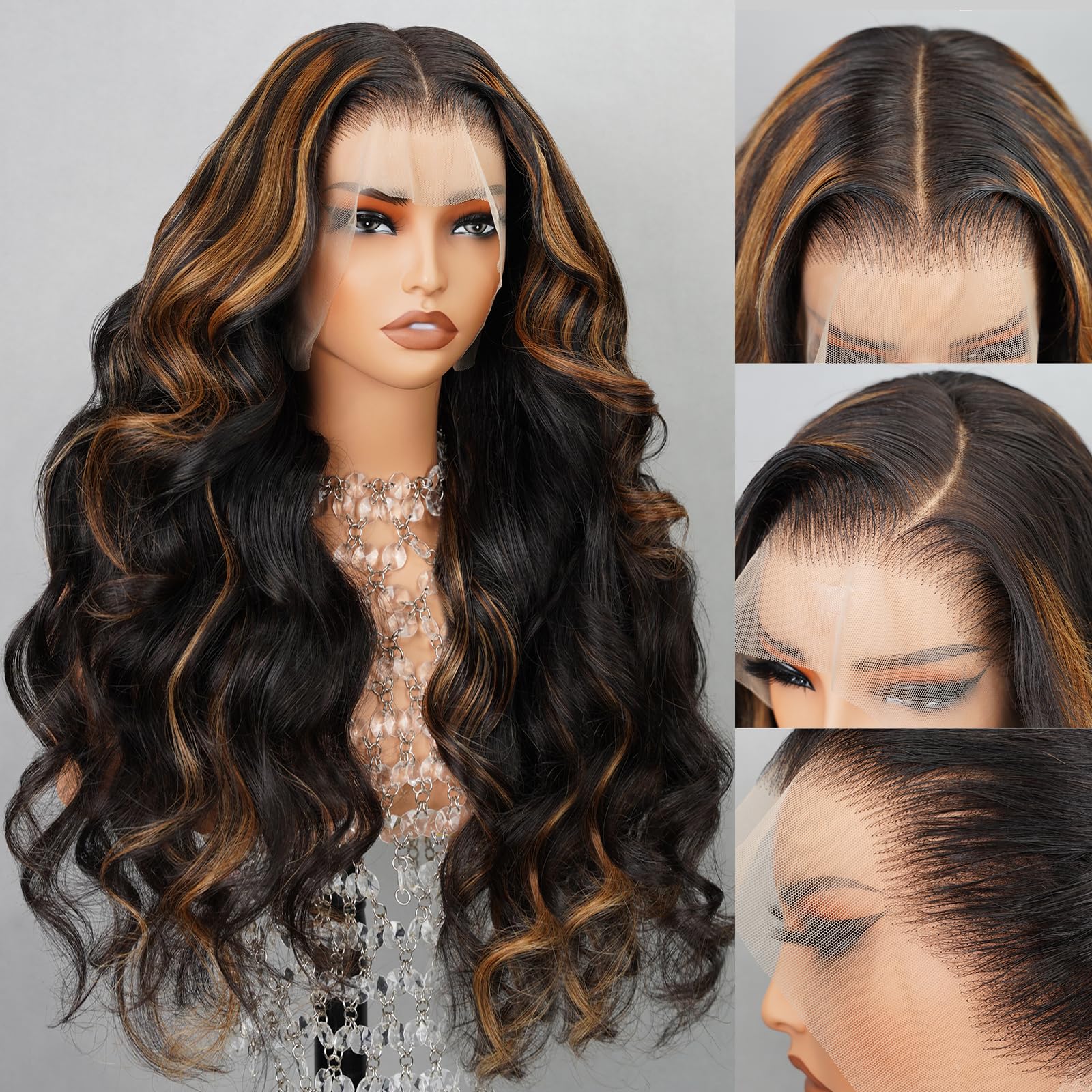Arabella 360 Lace Front Wigs Human Hair Fbp30 Highlight Ombre Lace Front Wig Human Hair 12A Full Lace Wigs Human Hair 210% Densi