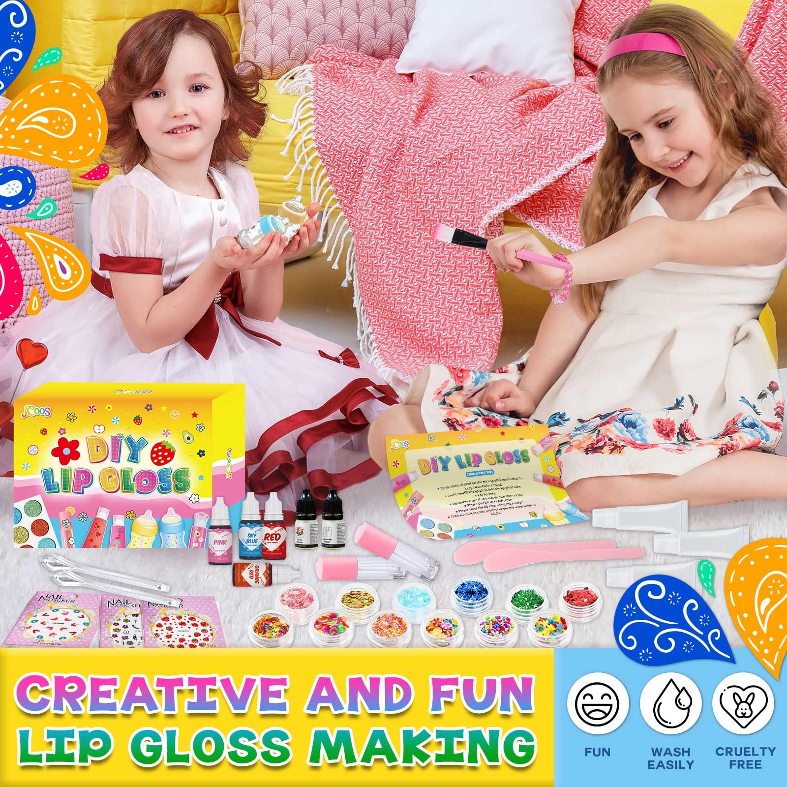 JCOOS Lip Gloss Making Kit, 73PCS Diy Lip Gloss Kit Fun Kids Lip Gloss Make Your Own Lip Gloss Kit Beginner Lip Gloss Set for Te