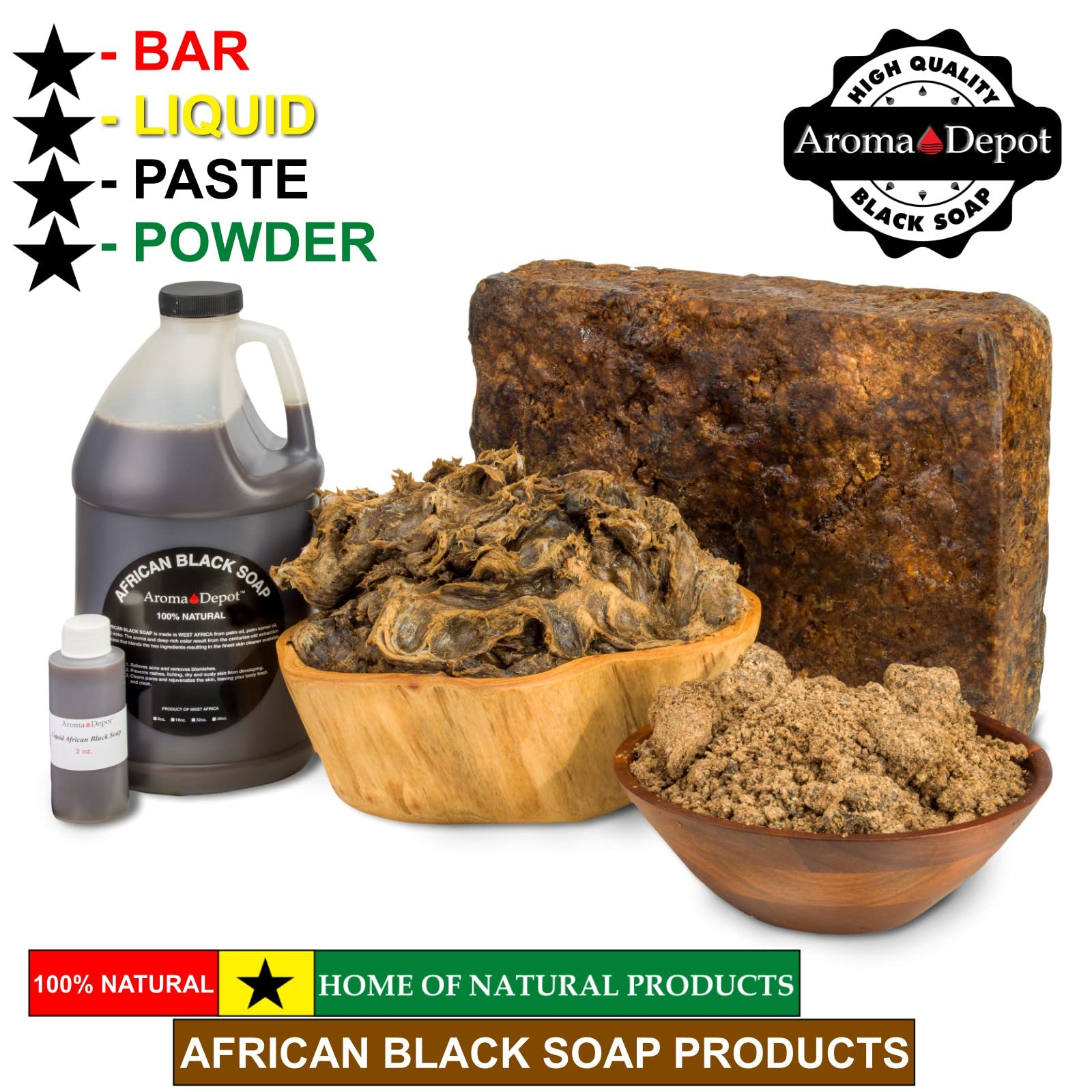 Aroma Depot Raw African Black Soap 8oz 100% Raw Natural soap for Acne, Eczema, Psoriasis, Scar Removal Face And Body Wash. Handm