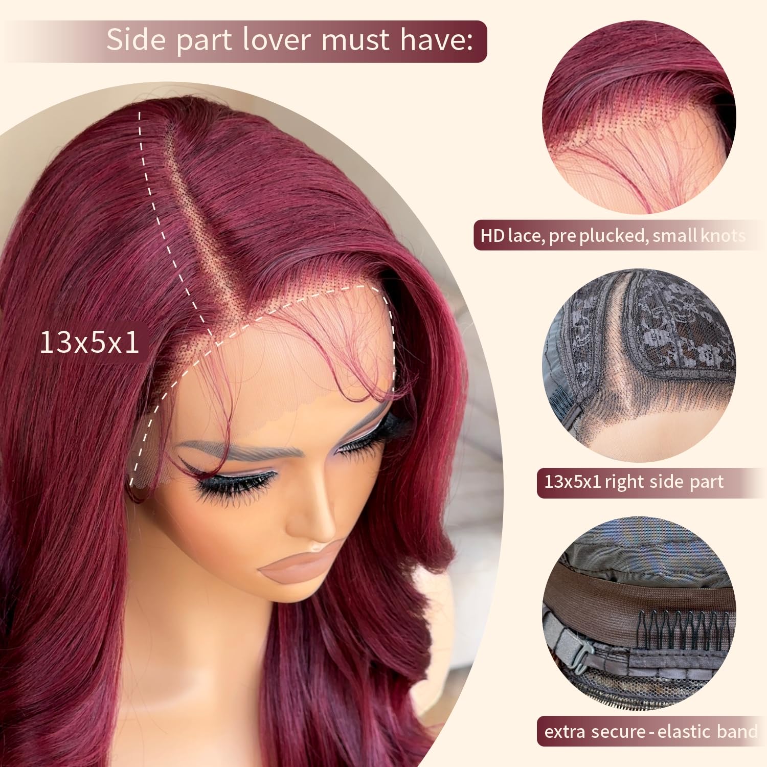 BrownBomb Burgundy Lace Front Wigs 99j Burgundy Synthetic Lace Front Wig Pre Plucked Ready to Wear Glueless Wigs, 13X5X1 Body Wa