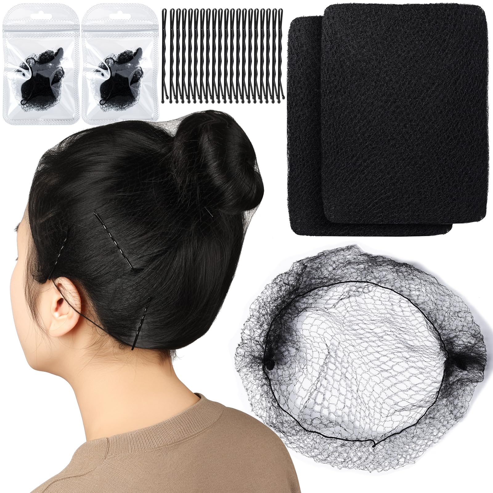 Teenitor Hair Nets for Food Service Workers, 50pcs 24inch Hair Net Hairnets for Foodservice, Black Hair Nets for Women Hair Nets