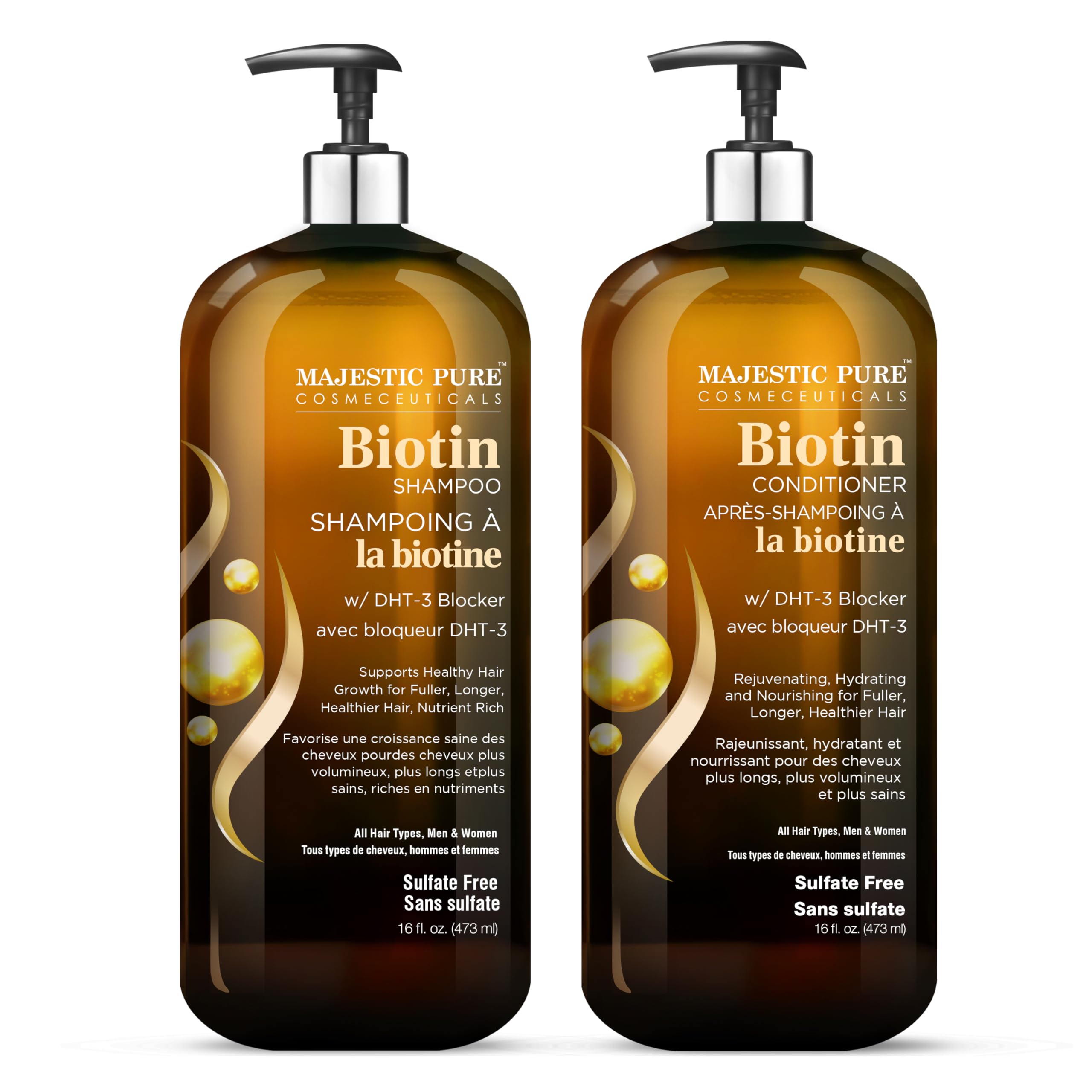 MAJESTIC PURE Biotin Shampoo and Conditioner Set with DHT Blocker Complex - Hydrating, Nourishing & Supporting Healthy Hair, Sul