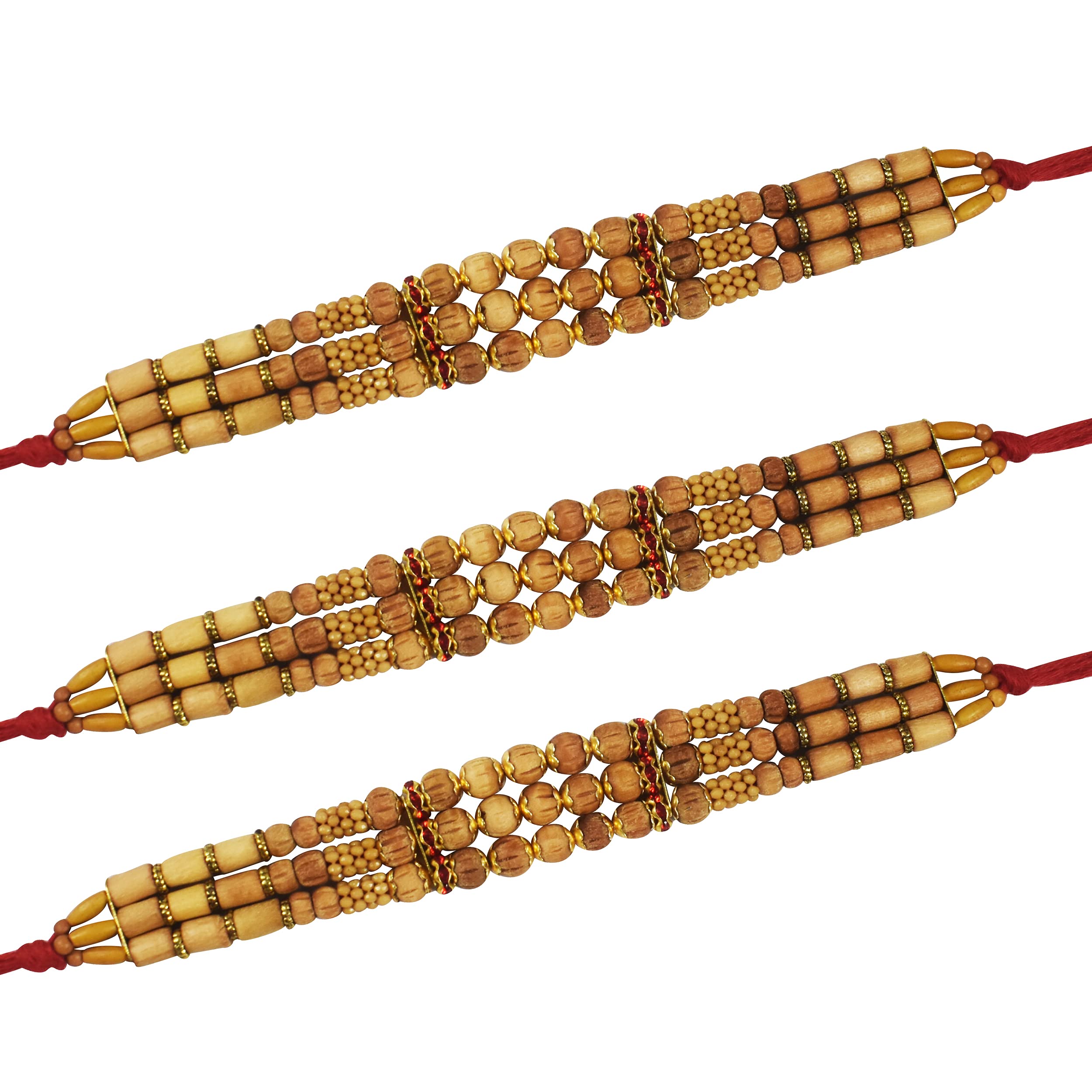 Urvi Creations 3 Pcs Traditional Chandan Bead Rakhi Wristband, Bracelet Rakhi For Brother Bhaiya Bhai, Bhabhi Kids