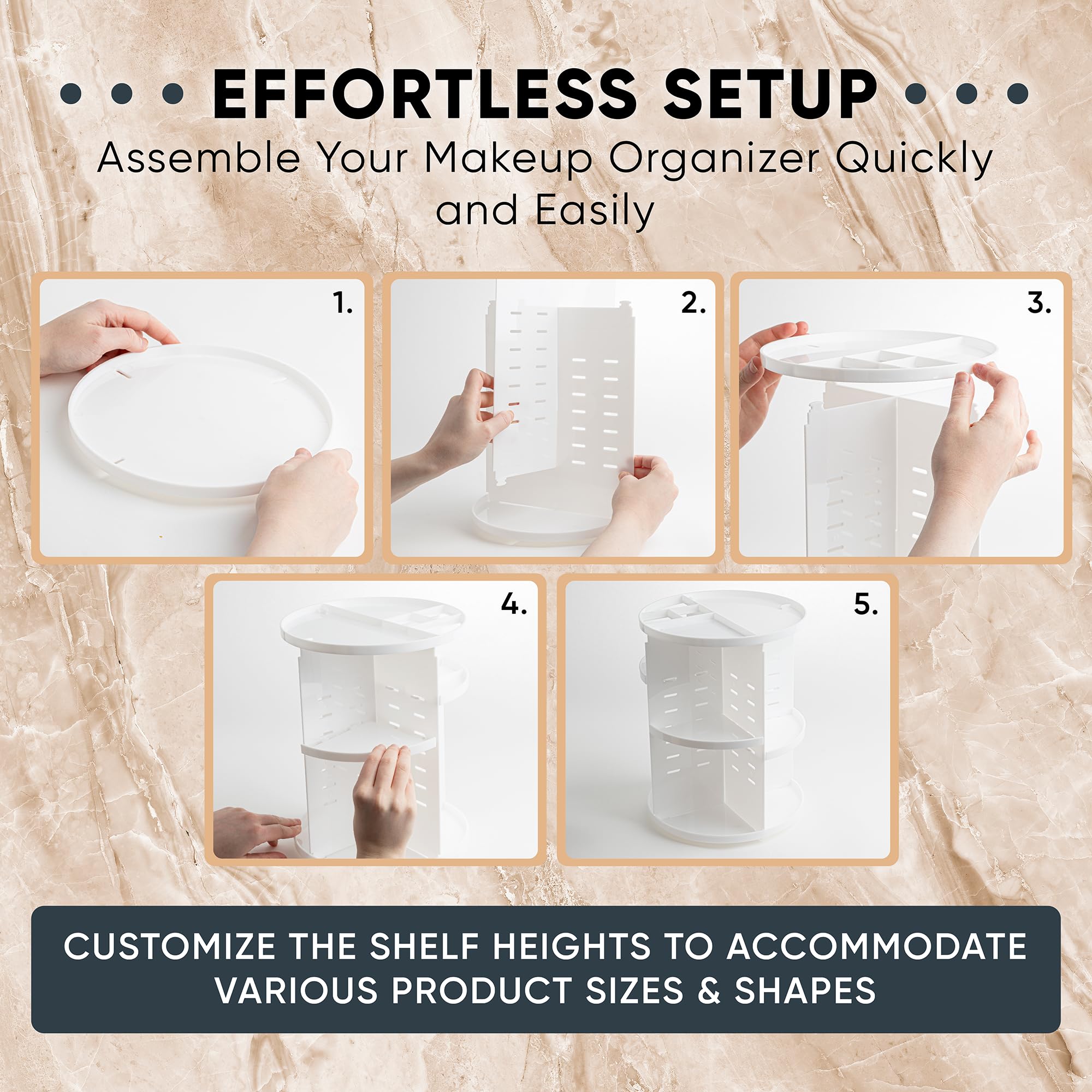 Masirs 360 Rotating Makeup Organizer - Adjustable Shelf Height and Fully Rotatable. The Perfect Cosmetic Organizer for Bedroom D