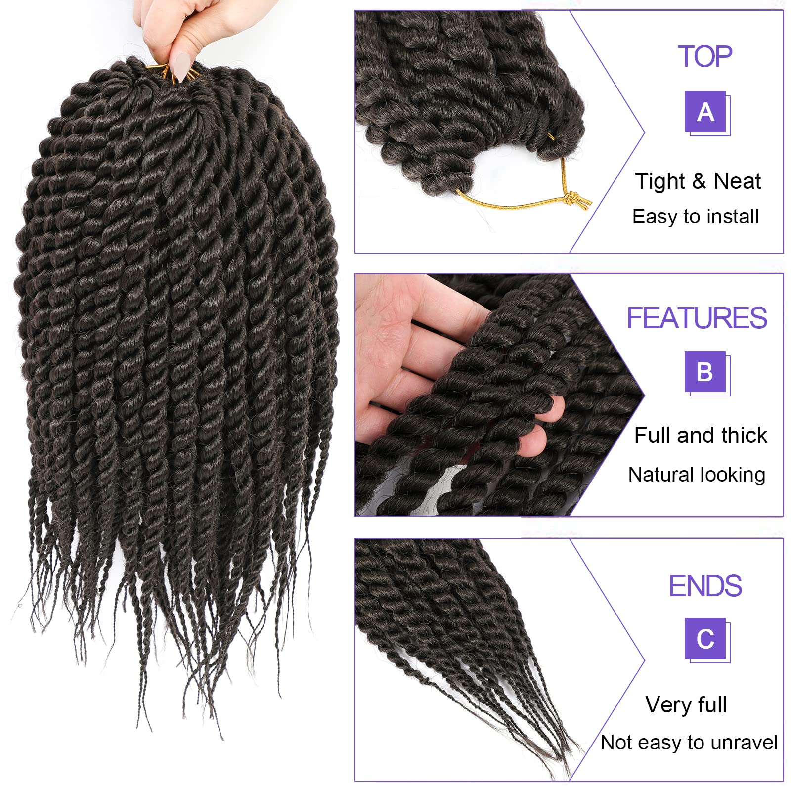 Havana Twist Crochet Hair 6 Packs 12 Inch Crochet Braids Senegalese Twist Crochet Hair Jumbo Havana Twist Crochet Braids(4#)