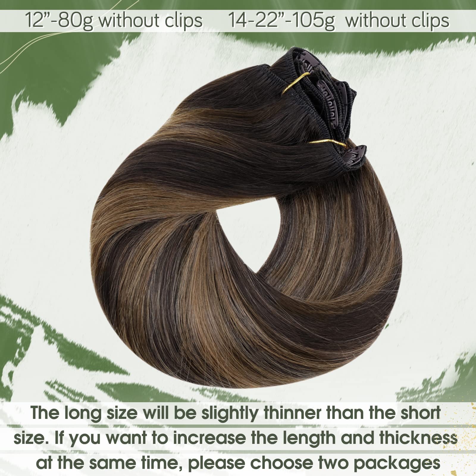 Hetto Clip In Hair Extensions Real Human Hair Ombre Darkest Brown To Ash Brown Clip In Human Hair Extensions Balayage Brown Clip