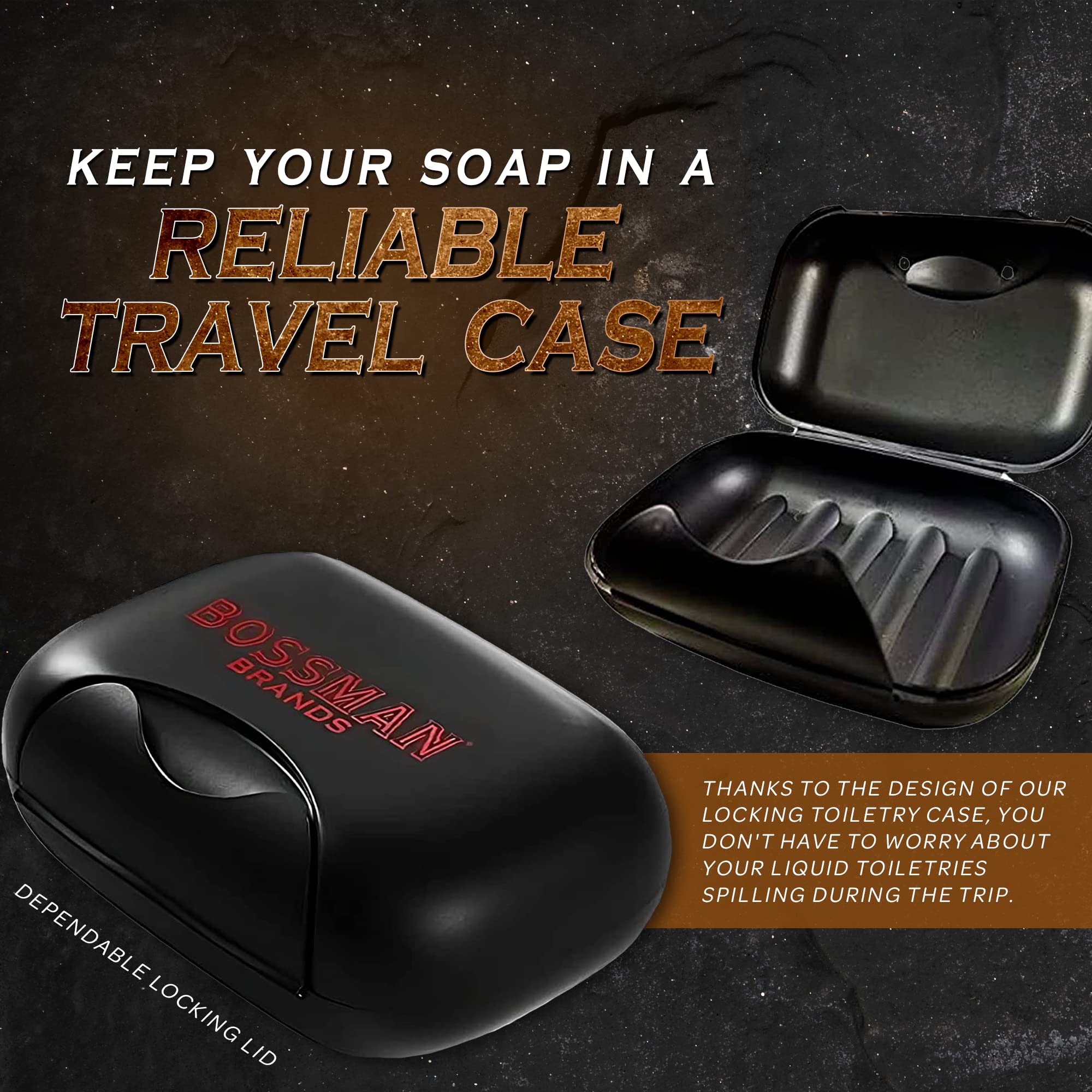 Bossman Travel Soap Container - Black Plastic Bar Soap Holder - 4.72x2.95x1.73 Inch - Model 60057