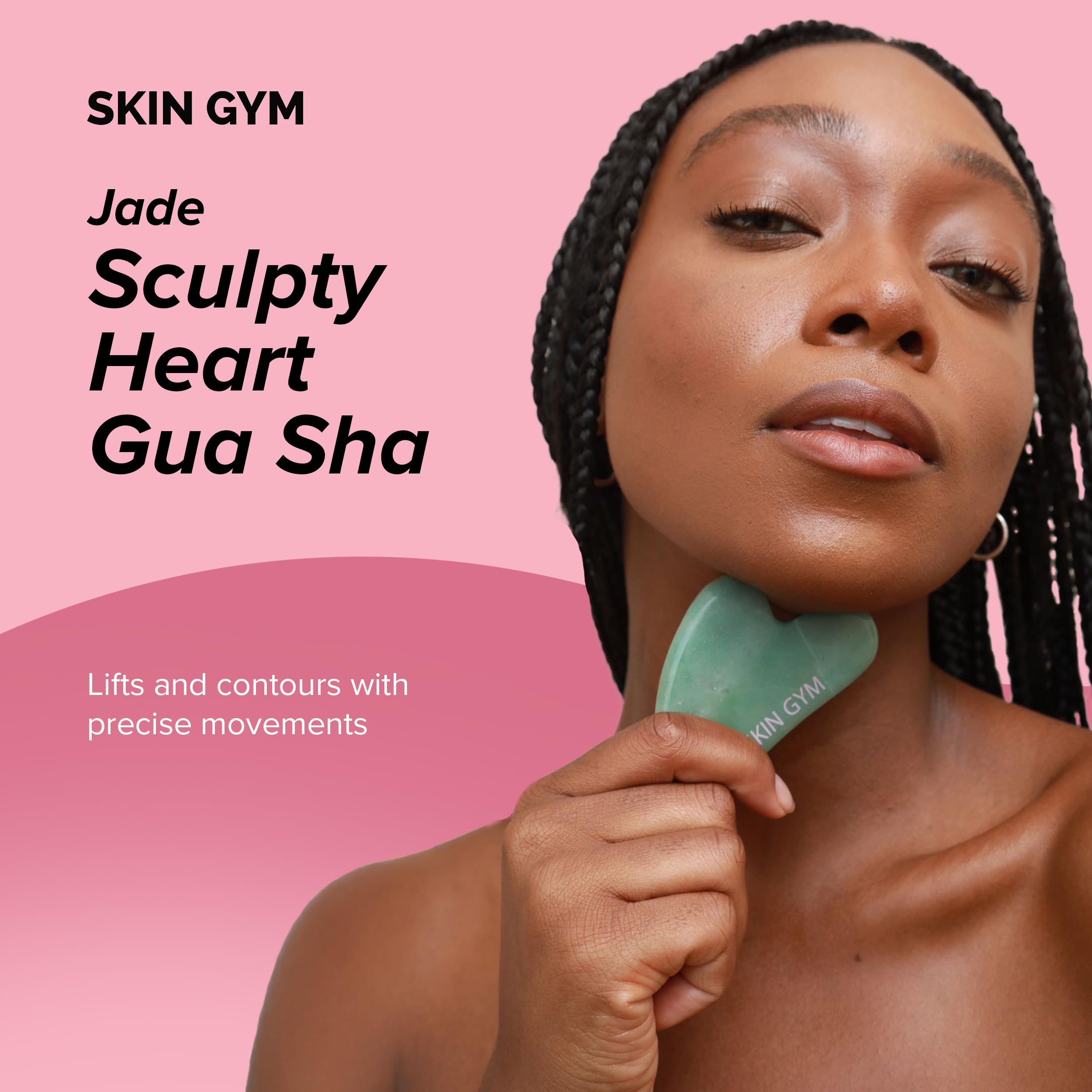 SKIN GYM Sculpty Heart Jade Gua Sha Face Sculpting Tool & Face Massage Tool, Anti-Aging Guasha Tool for Face Under Eye Bags, Puf
