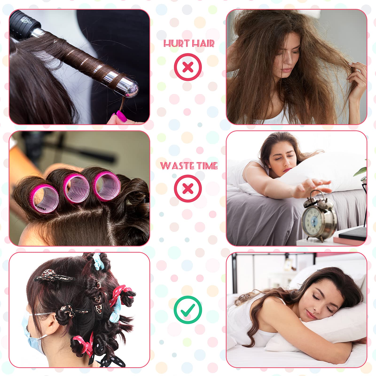 48 Pcs Soft Sleep Hair Rollers Foam Pillow Stain Heatless Curlers DIY Sponge Hair Rollers Flexible Hair Styling Tools for Long H