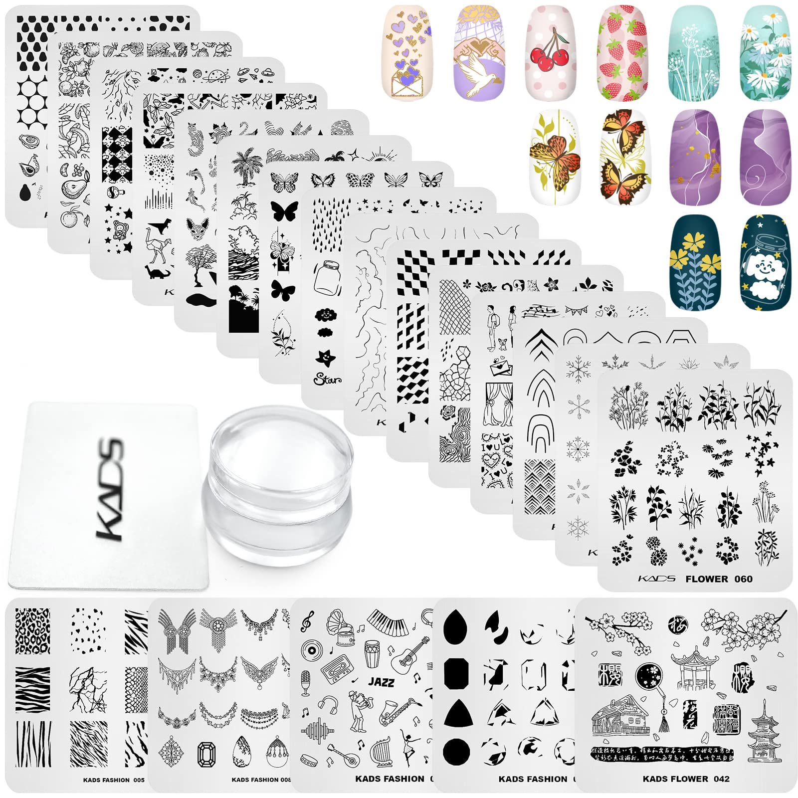 KADS 20Pcs Nail Stampig Plates with Stamper and Scraper Kit Nail Stamp Template Stencil Nail Art Design DIY Tool