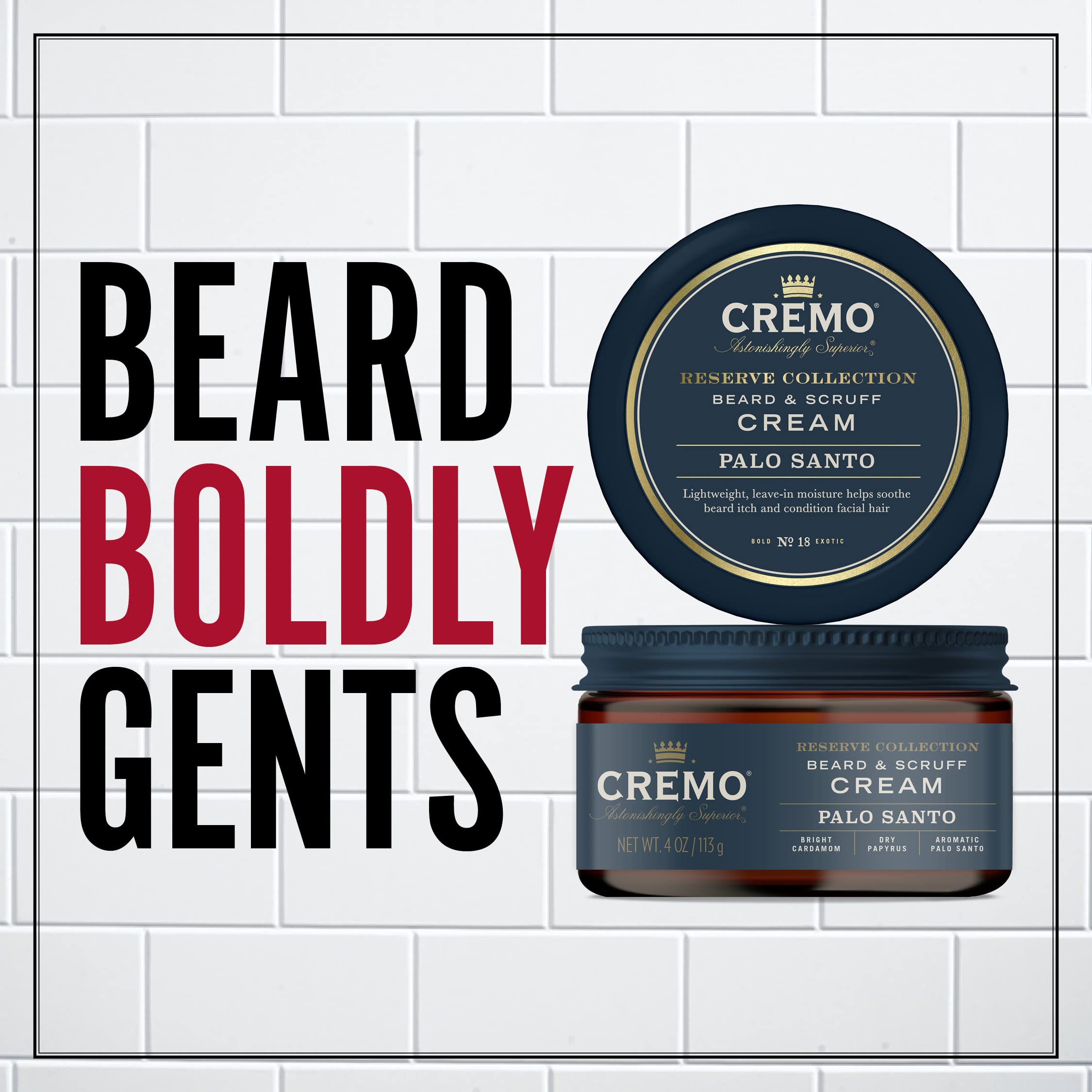 Cremo Beard & Scruff Cream, Palo Santo (Reserve Collection), 4 Oz - Soothe Beard Itch, Condition And Offer Light-Hold Styling Fo