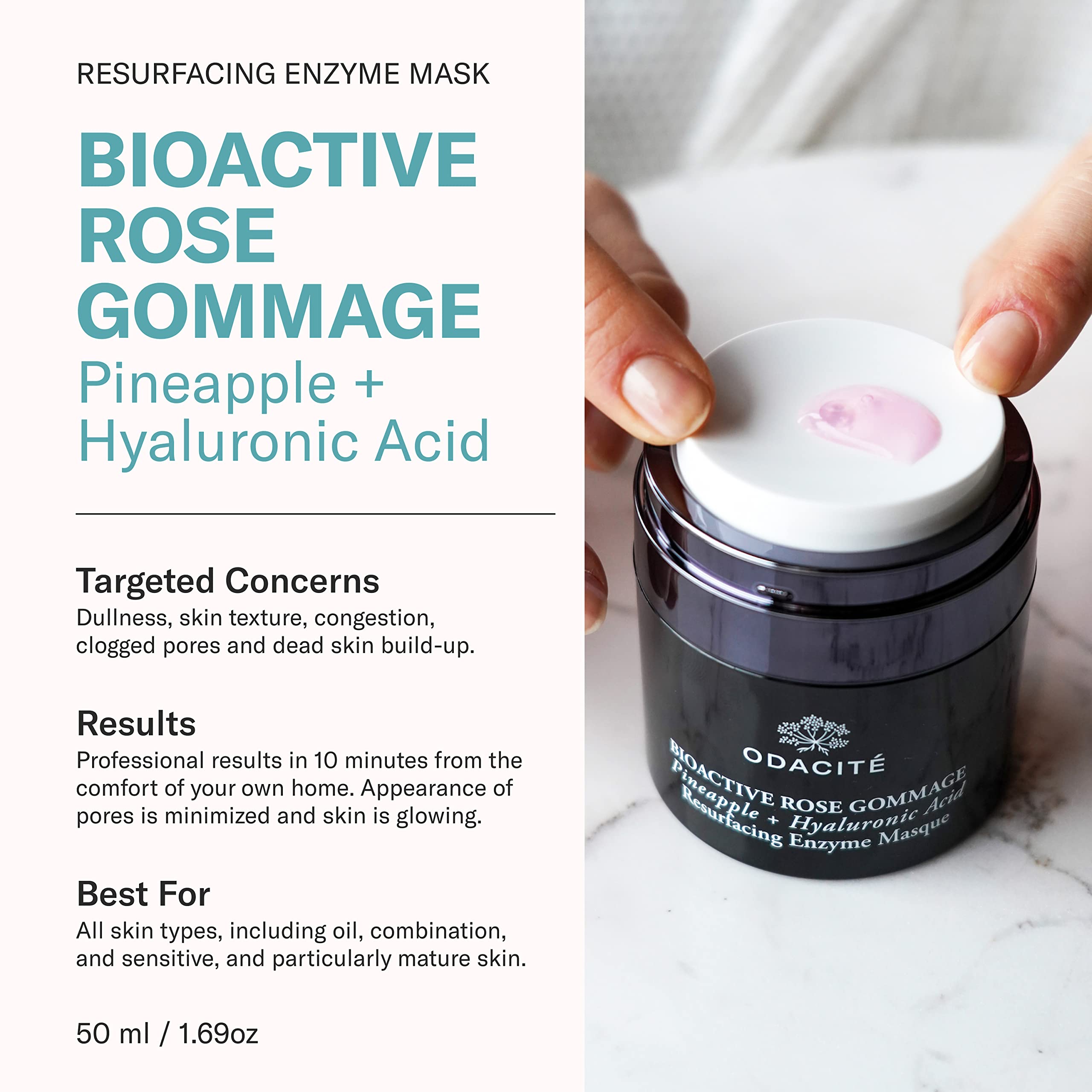 Odacit   Exfoliating Face Peel Mask - Bioactive Rose Gommage, Pineapple, and Hyaluronic Acid Gel Glow Recipe- Resurfacing Enzyme