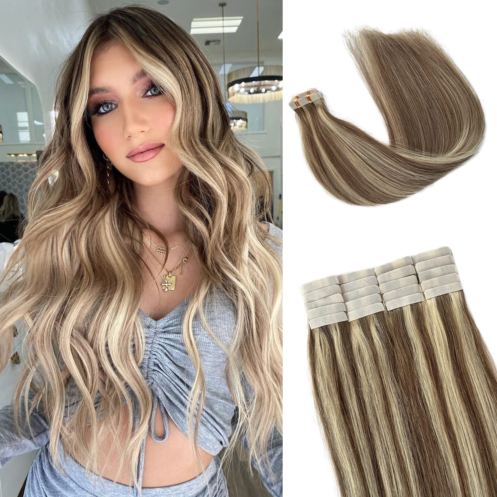 Highlight Tape In Hair Extensions Human Hair 16 Inch Seamless Double Sided Invisible Tape In Hair Extensions Hair Extensions Tap