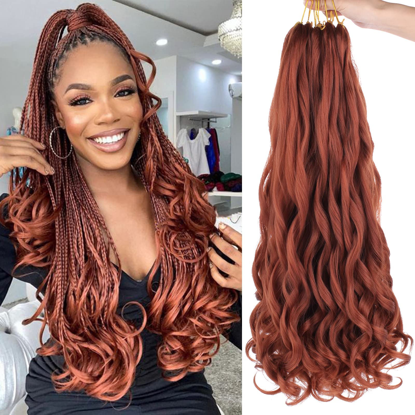 Unionbeauty 30 Inch French Curly Braiding Hair Ginger 8 Pack Pre-Stretched Braiding Hair Copper Red Spanish Curl Braids Loose Wa