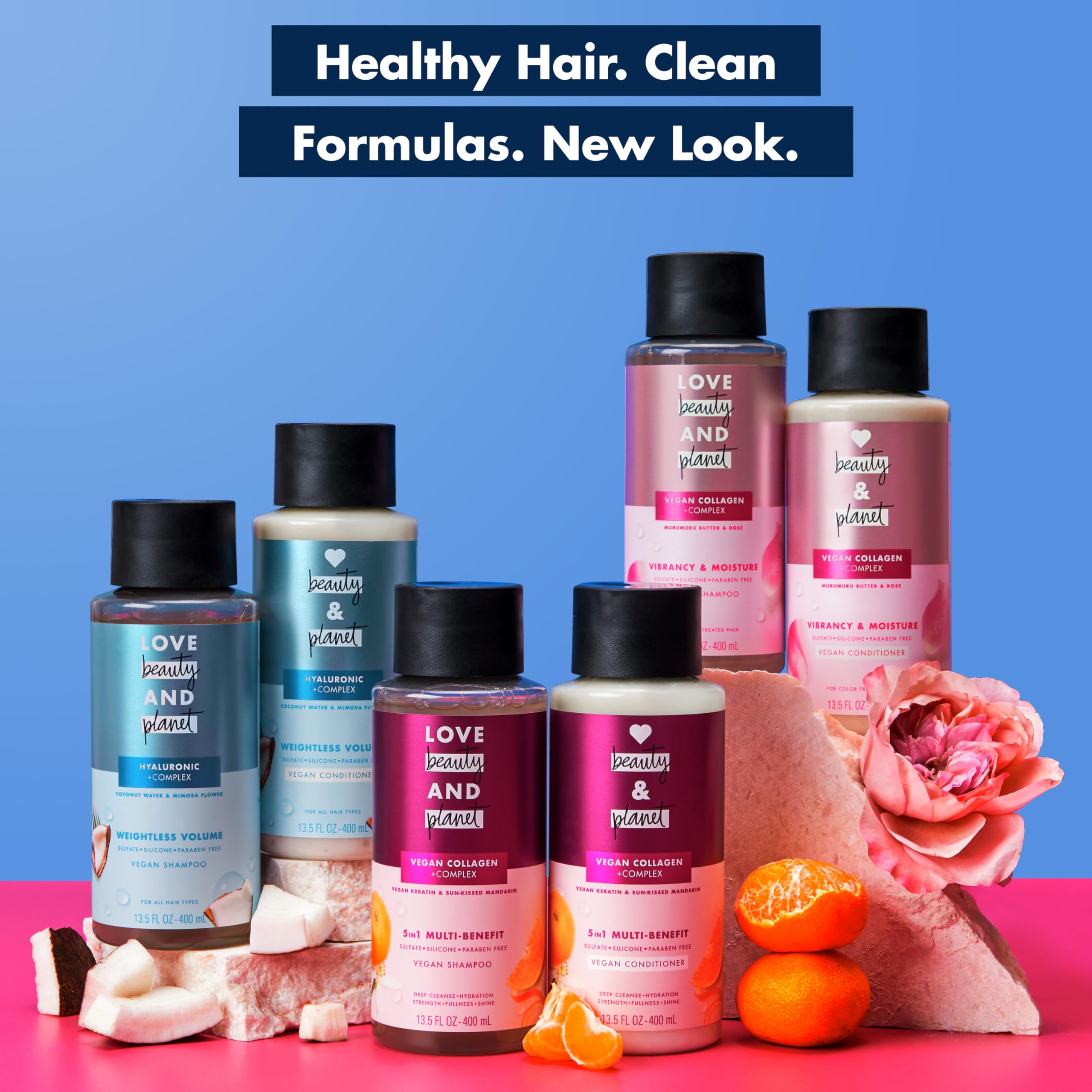 Love Beauty And Planet Volume And Bounty Thickening Coconut Water & Mimosa Flower Shampoo And Conditioner, 2 Count Paraben Free,