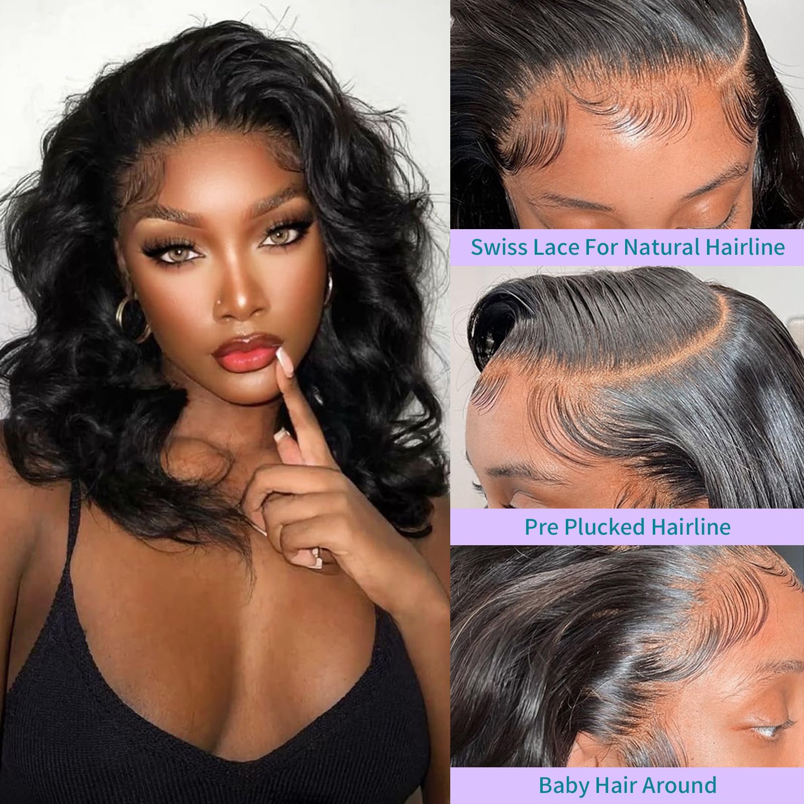 13X4 Body Wave Hd Lace Front Wigs Human Hair 180% Density Glueless Bob Wigs Human Hair Pre Plucked Short Bob Wigs For Black Wome