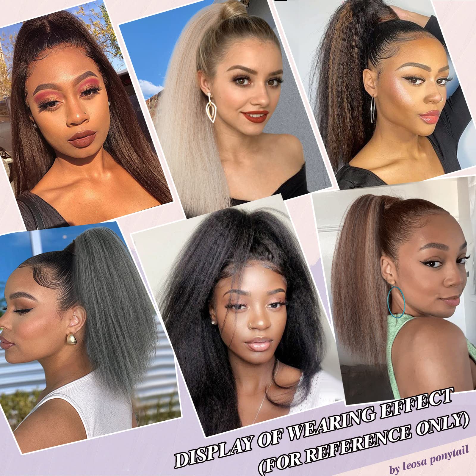 Leosa Salt And Pepper Drawstring Ponytail For Black Women Gray Ponytail Extension Short Kinky Straight Ponytail Drawstring Yaki
