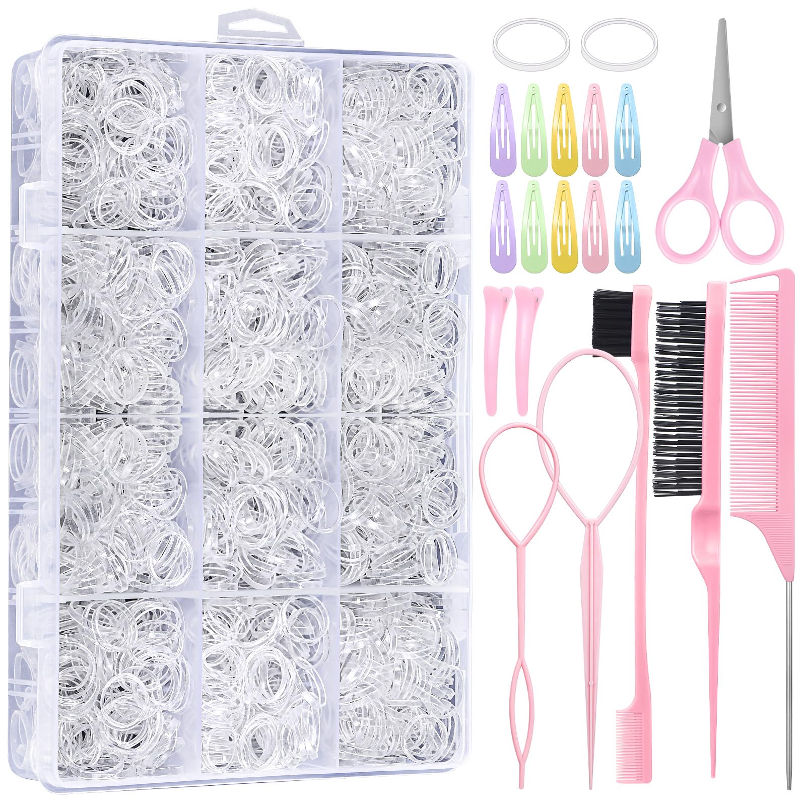 Auroray 2200 Pcs Clear Hair Ties, Hair Loop Styling Tool Set with Hair Tie Cutter, Elastic Hair Accessories for Toddler Baby Gir