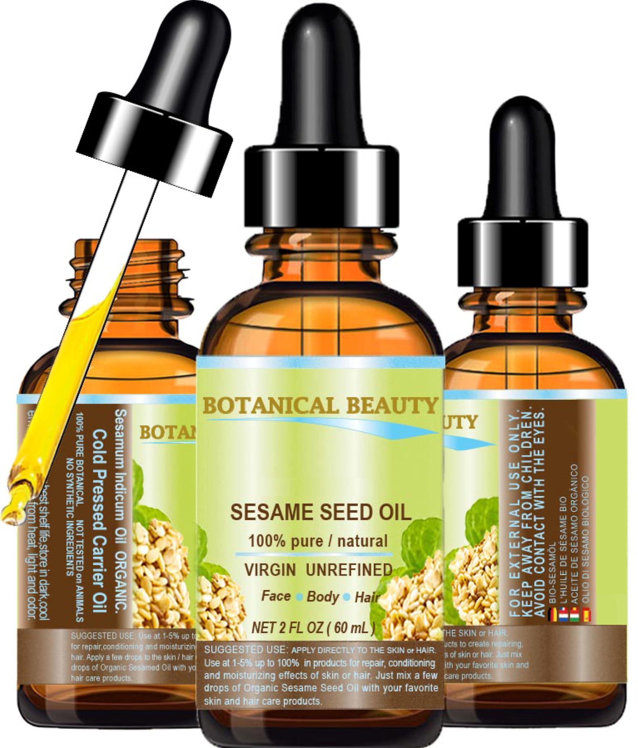 Sesame Seed Oil 100% Pure Natural Virgin Unrefined Undiluted Cold Pressed Carrier Oil For Face, Skin, Body, Hair, Massage, Nails