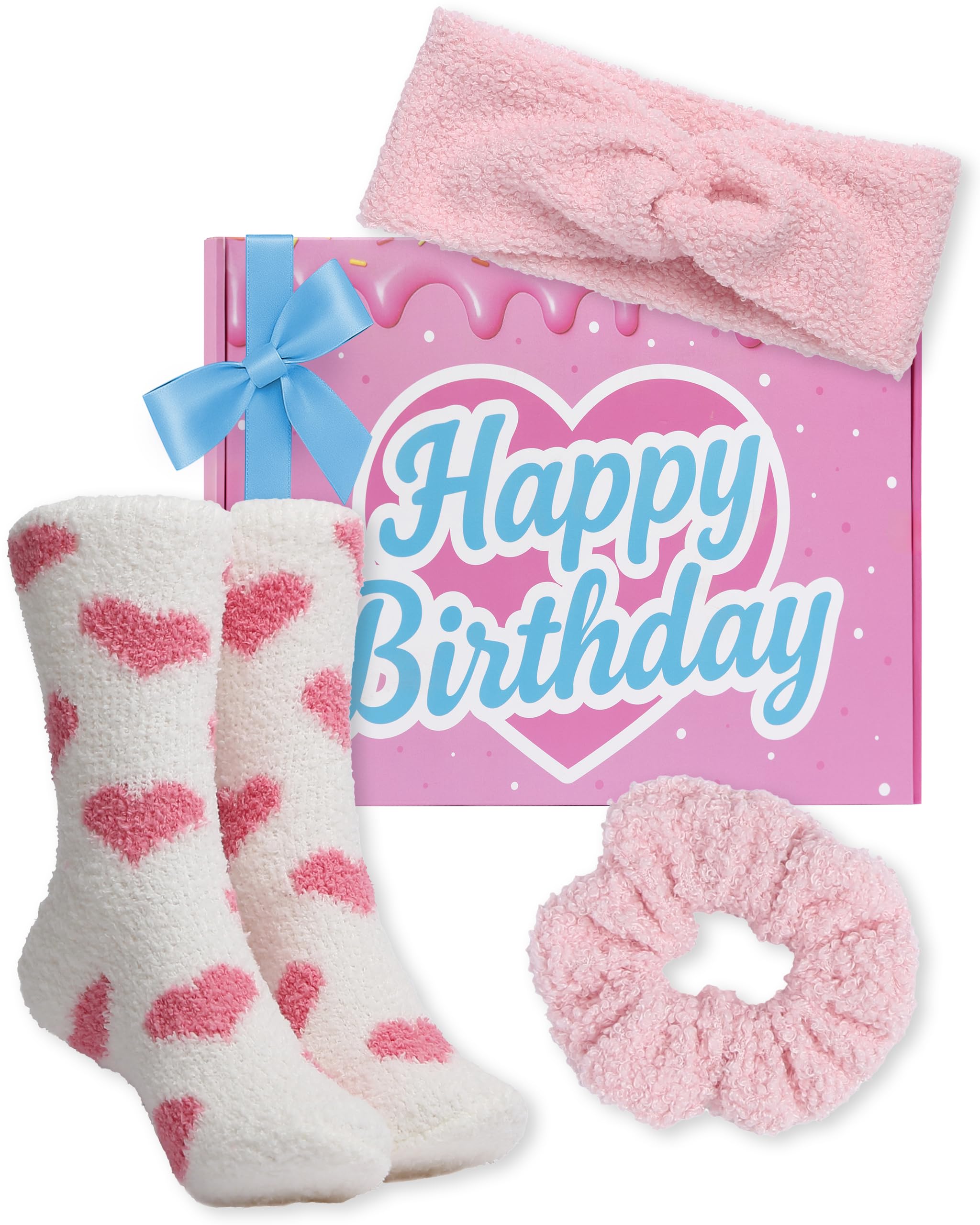 Lily England Birthday Gifts for Her - Self-Care Birthday Gifts for Women & Girls - Soft Fluffy Socks, Headband & Scrunchie - Pre