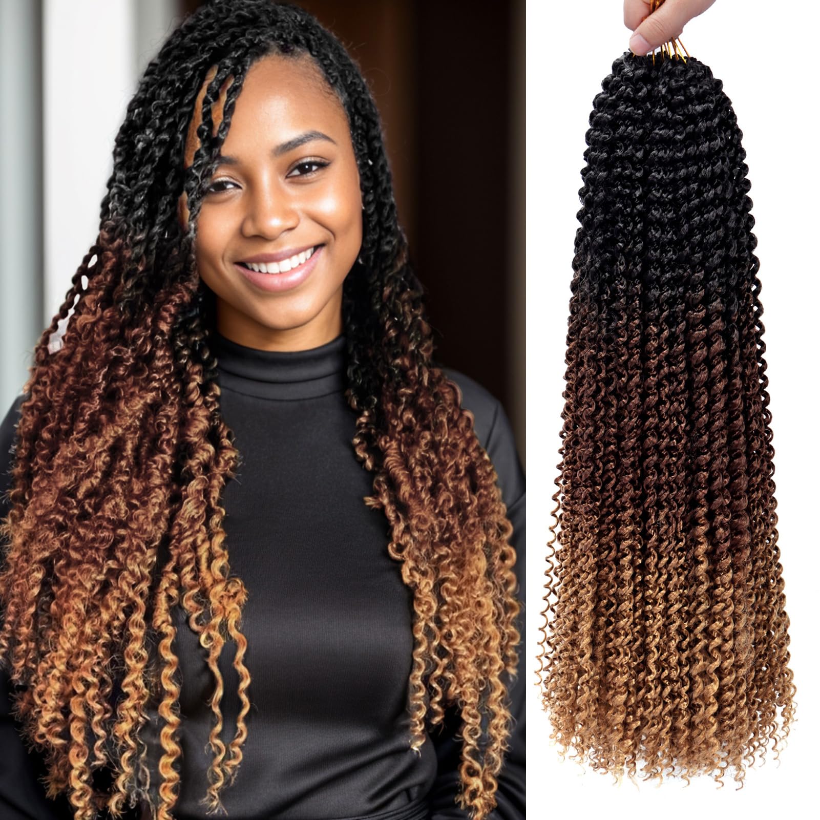 Dorsanee Ombre Passion Twist Hair 24 Inch 7 Packs Water Wave Crochet Hair Long Bohemian Curly Braiding Hair For Butterfly Locs,