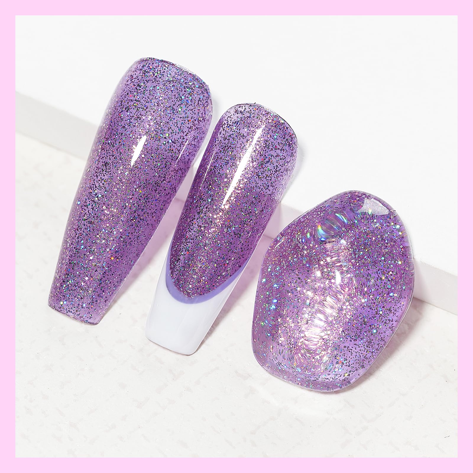 Mizhse Air Drying Fast Nail Polish, Glitter Purple Nail Polish Non Gel Quick Dry, 15Ml/0.5 Fl Oz Regular Sparkle Shimmery Oil-Ba