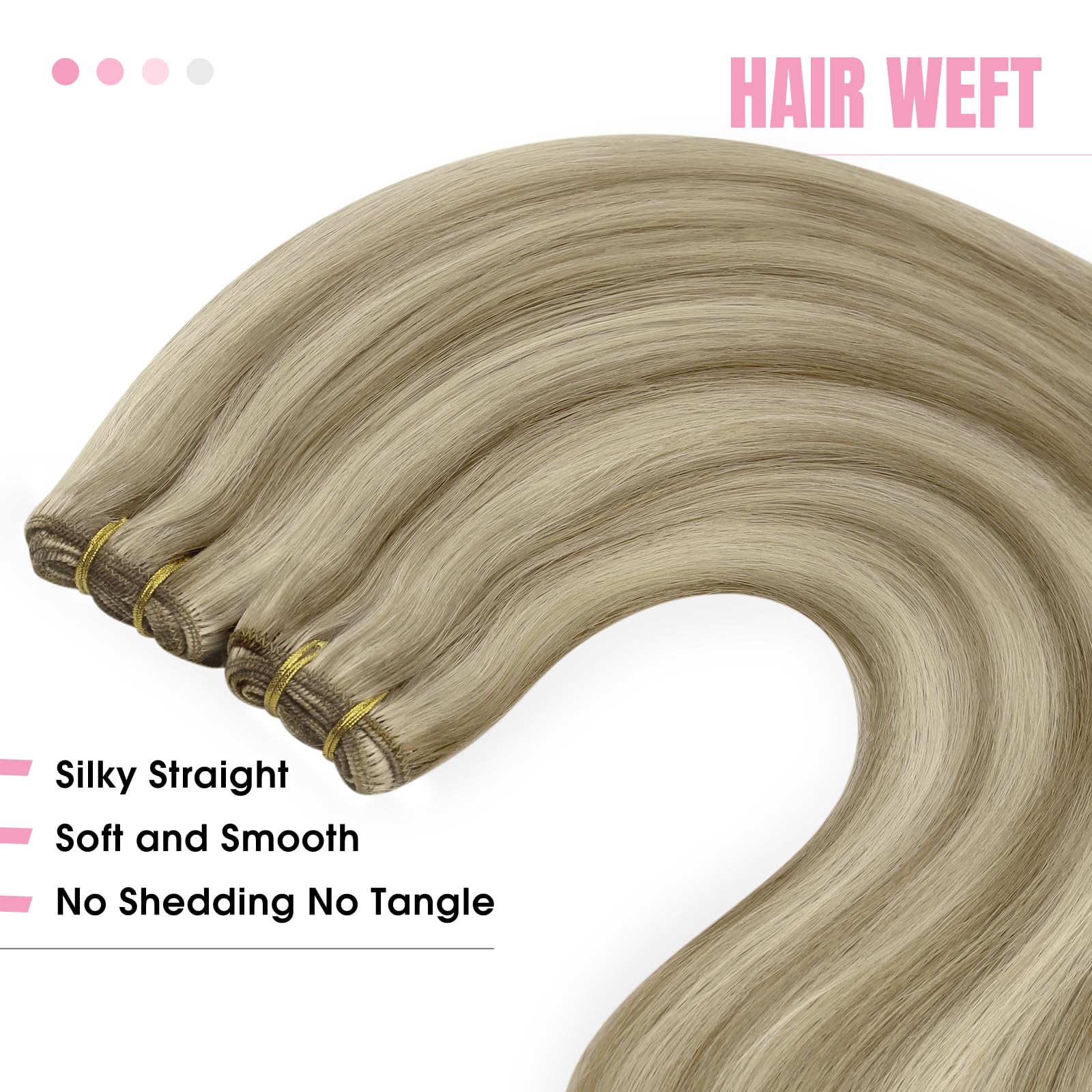 YoungSee Sew in Hair Extensions Highlight Human Hair Extensions Sew in Light Brown with Blonde Highlight Smooth Hair Extensions