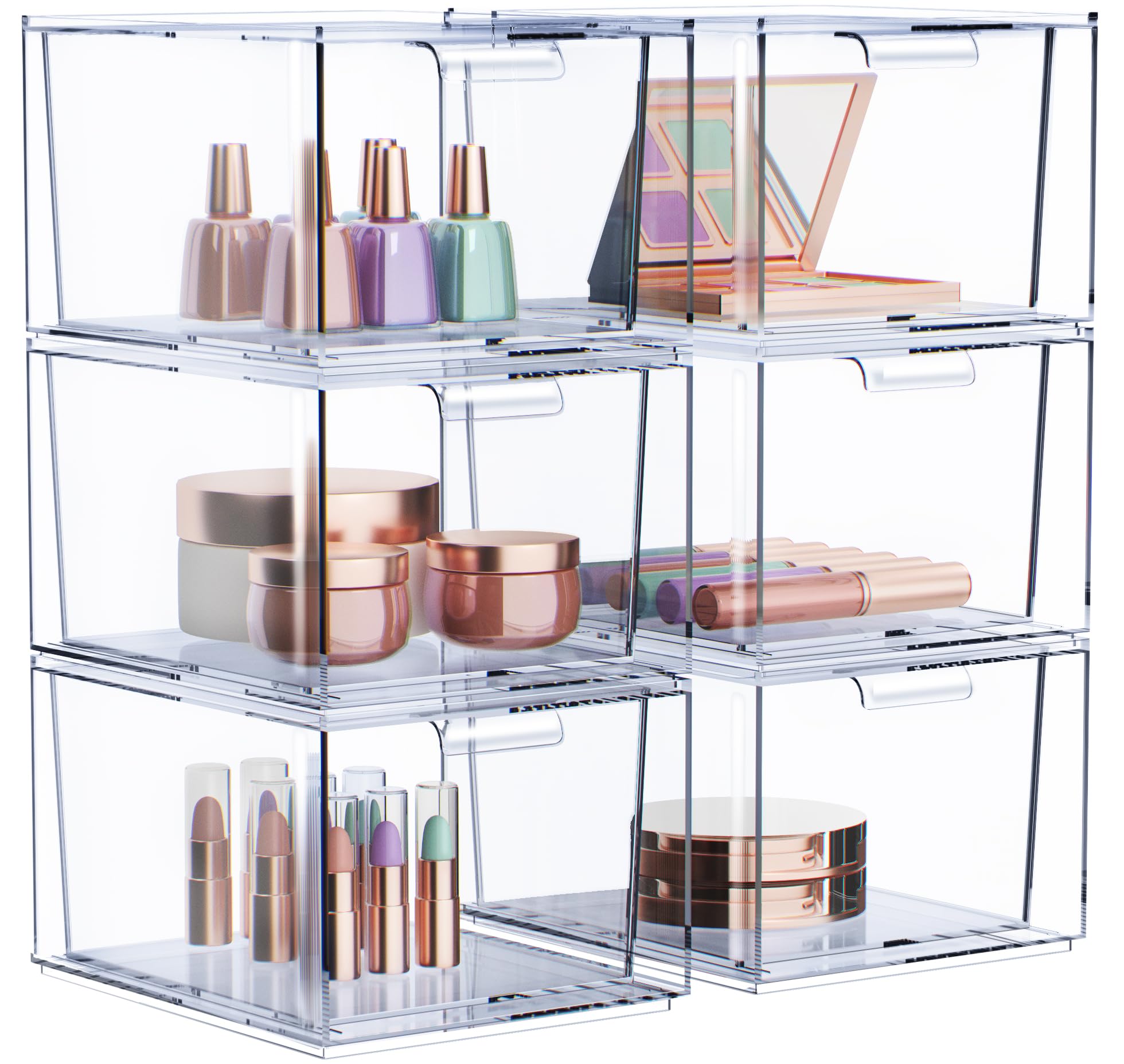 Sorbus 6 Pack Makeup Organizer - Clear Stackable Acrylic Drawer Organizer For Vanity, Bathroom, Undersink, Cabinets, Jewelry, St