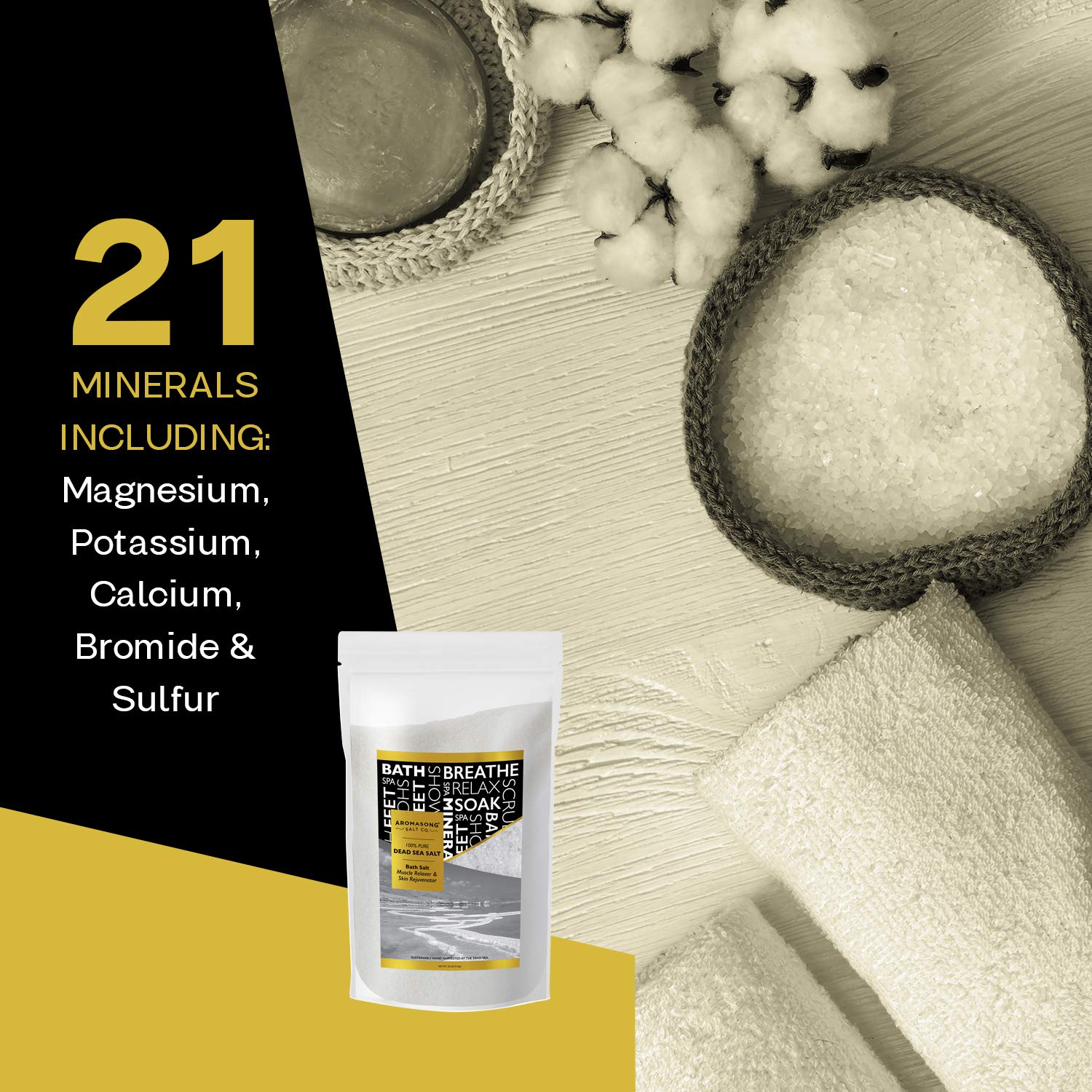 Aromasong Dead Sea Salt For Soaking - Coarse Grain Bath Salt Soak - 19 Lbs Bulk Resealable Pack - Leaves Your Skin Softer Then E