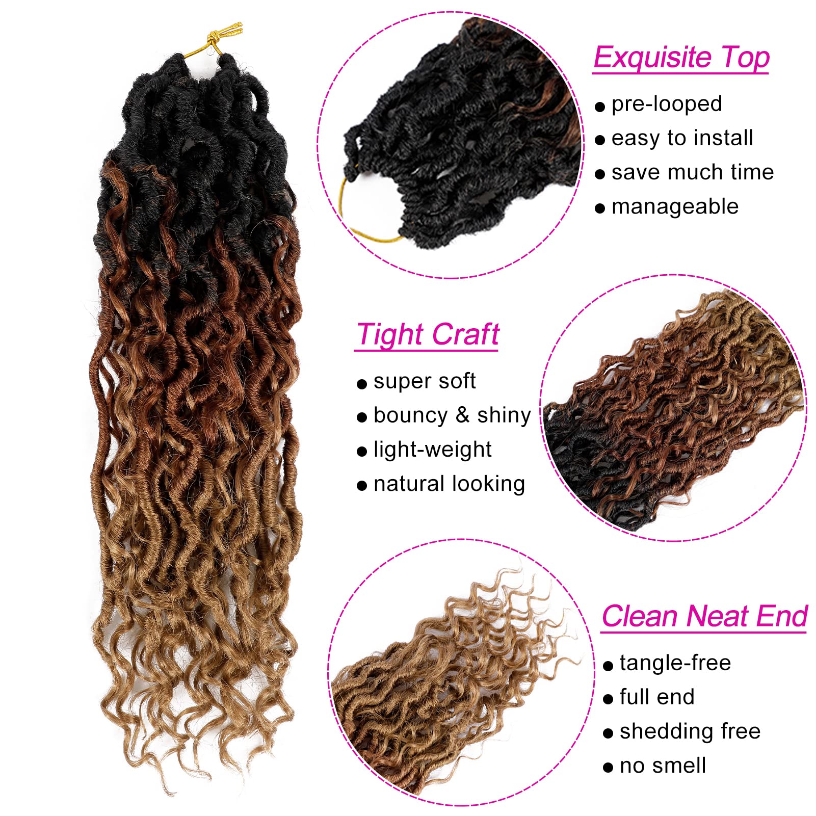 Goddess Locs Crochet Hair 14 Inch 7 Packs Ombre Brown Boho Faux Locs Crochet Hair For Black Women Pre Looped Crochet Locs With C