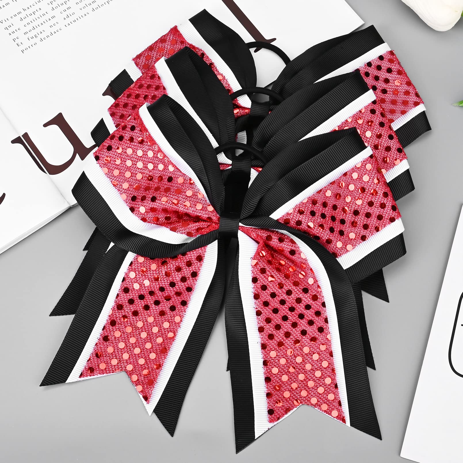 12 Pcs 8'' Large Glitter Cheer Bows Red Black Girl Hair Bows Sparkly Cheerleading Softball Team Bow Hair Accessories For Cheerle